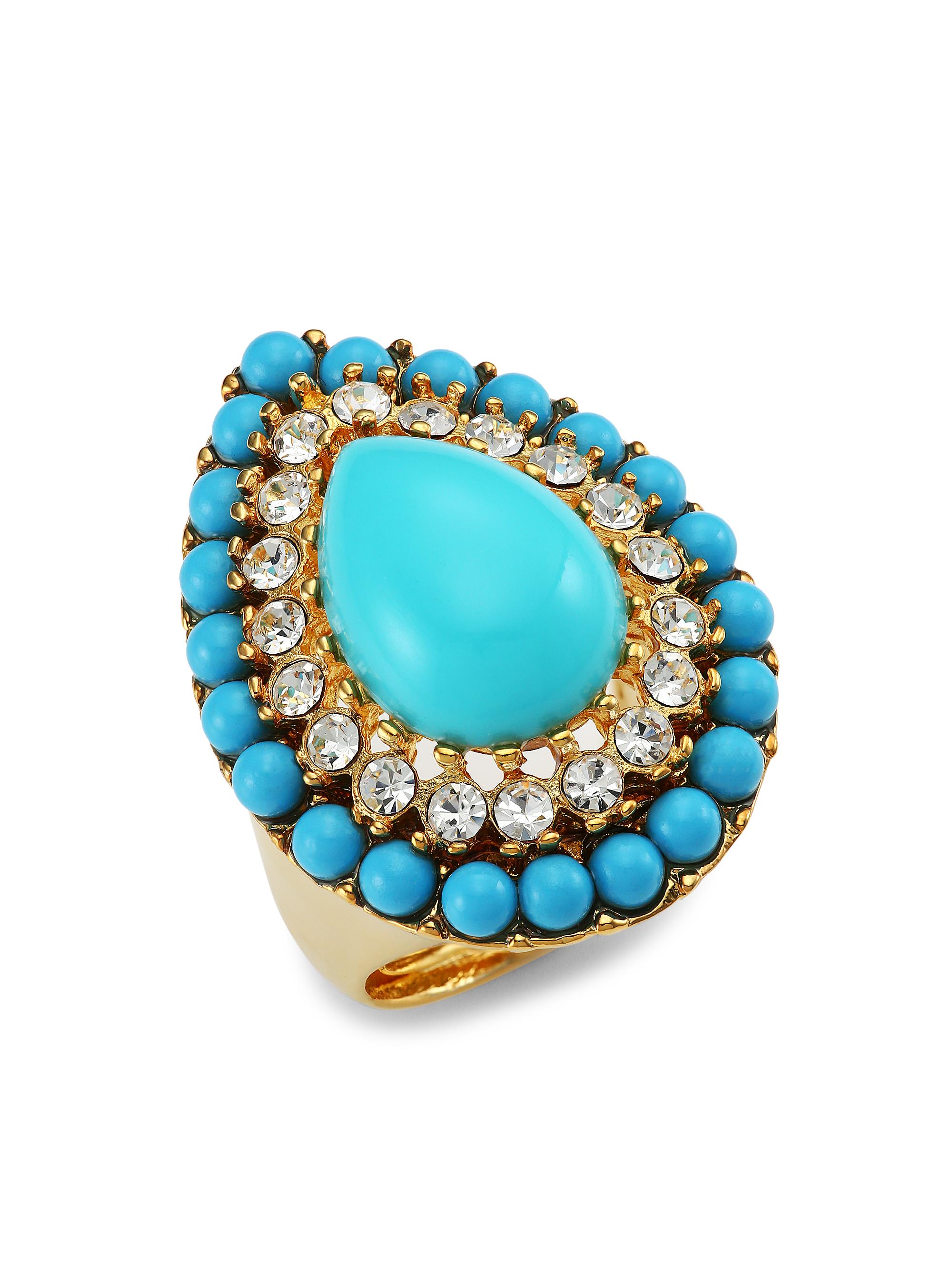 Kenneth Jay Lane Women's 22K Goldplated, Turquoise-Color Cabochon & Crystal Teardrop Ring - Turquoise