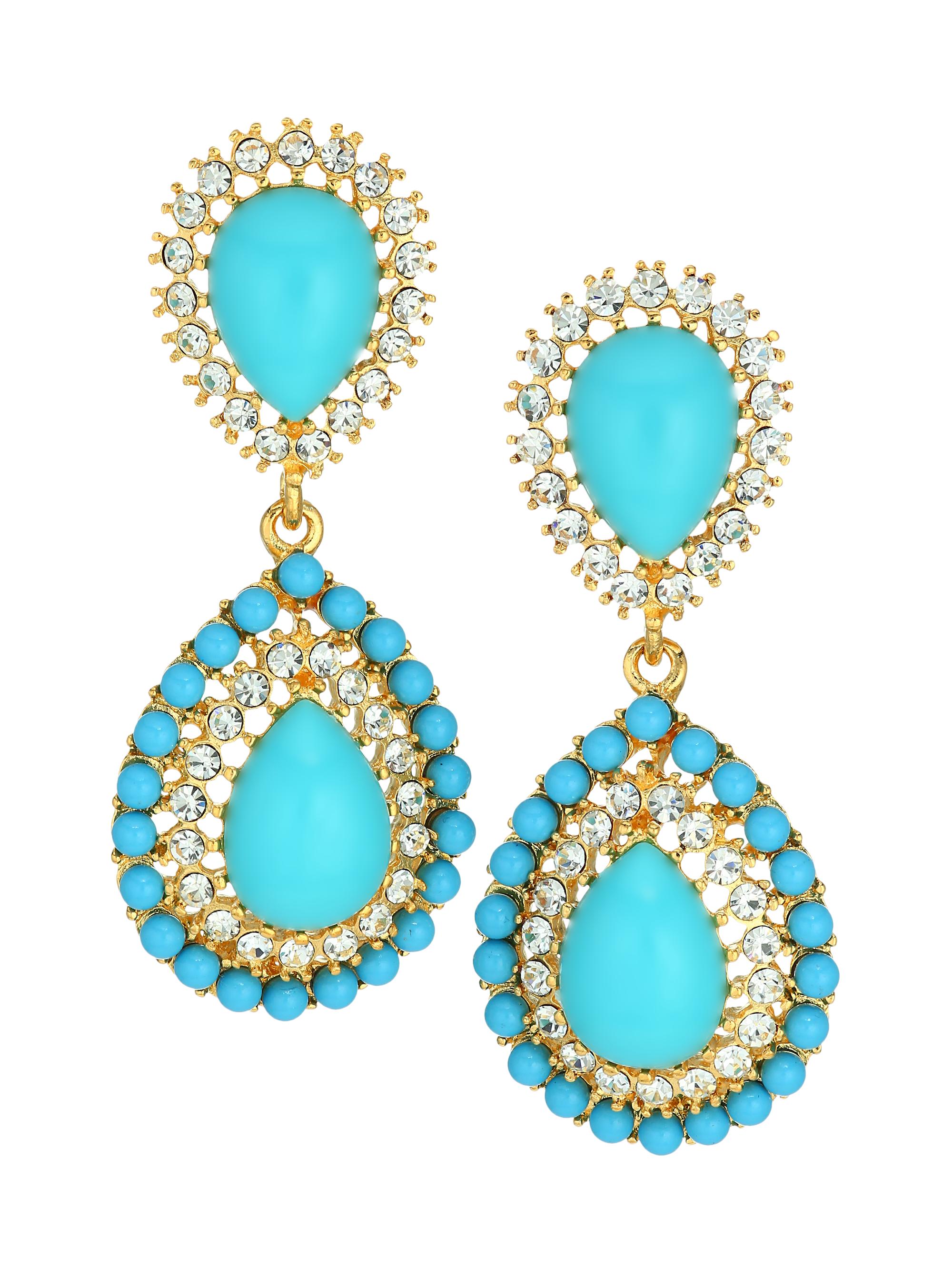 Kenneth Jay Lane Women's Turquoise-Color Cabochon & Crystal Drop Clip-On Earrings - Turquoise