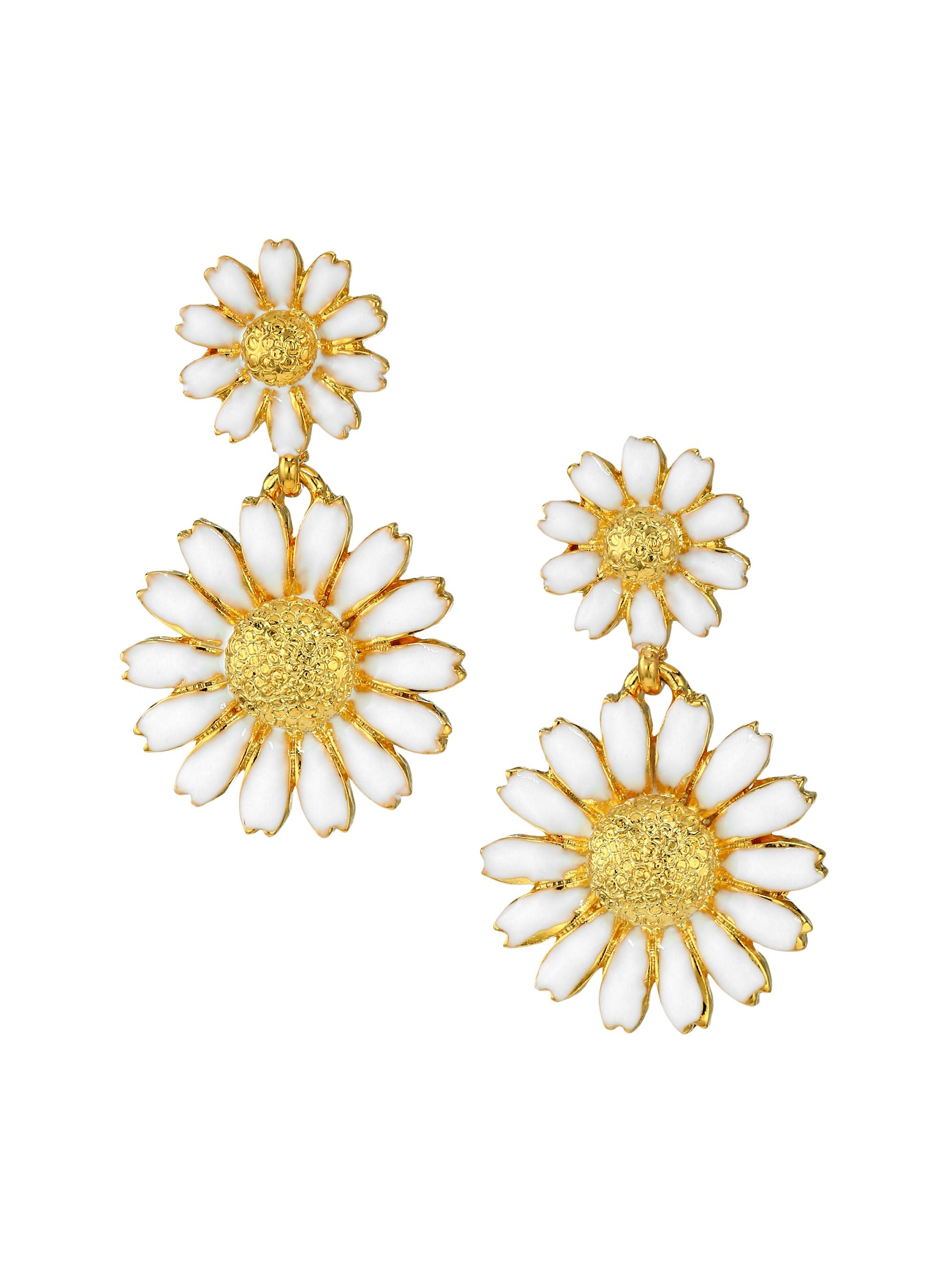 Kenneth Jay Lane Women's 22K Goldplated & Enamel Double-Drop Daisy Earrings - Gold White