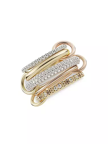 Leo Tri-Tone 18K Gold & Tri-Tone Diamond 5-Link Ring