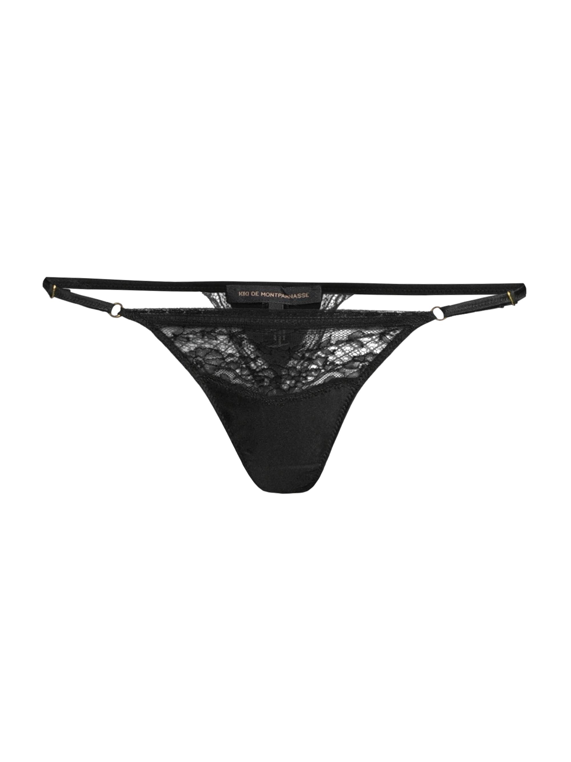 Kiki de Montparnasse Women's Lace-Trim Charmeuse Thong - Black