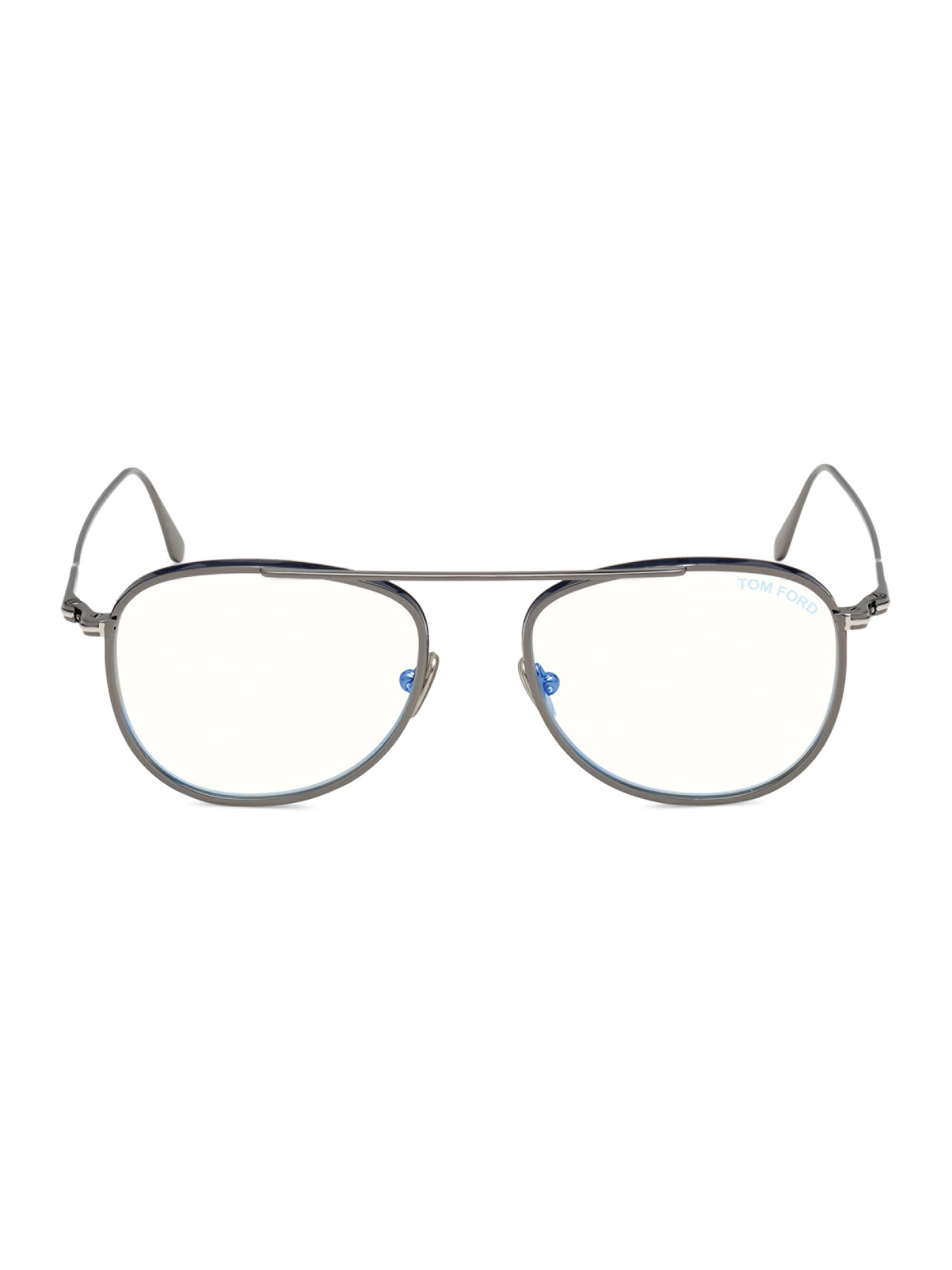 TOM FORD Men's 52MM Pilot Blue Block Optical Glasses - Shiny Dark Grey