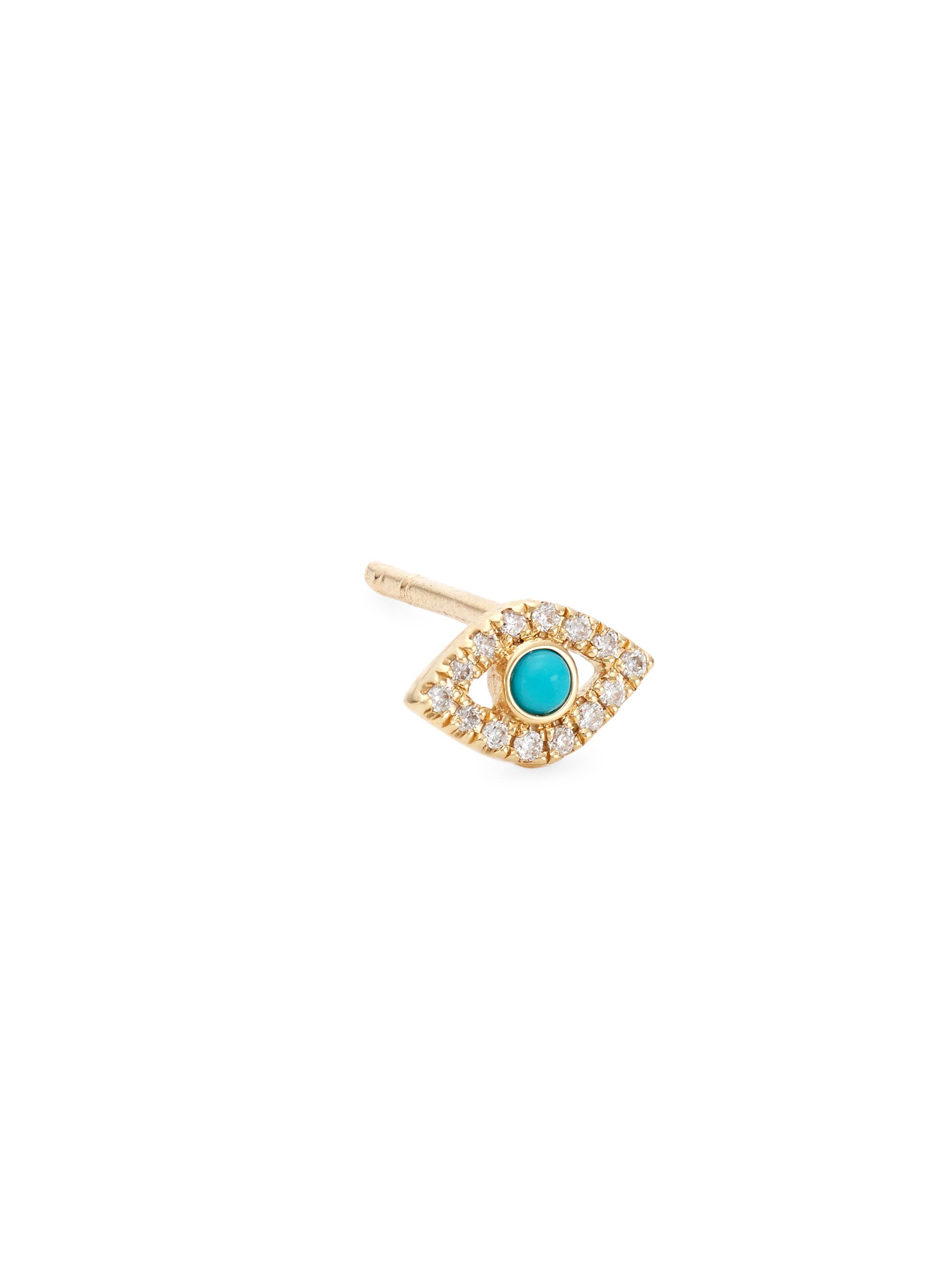 Sydney Evan Women's 14K Yellow Gold, Turquoise, & Diamond  Eye Stud Earring - Turquoise