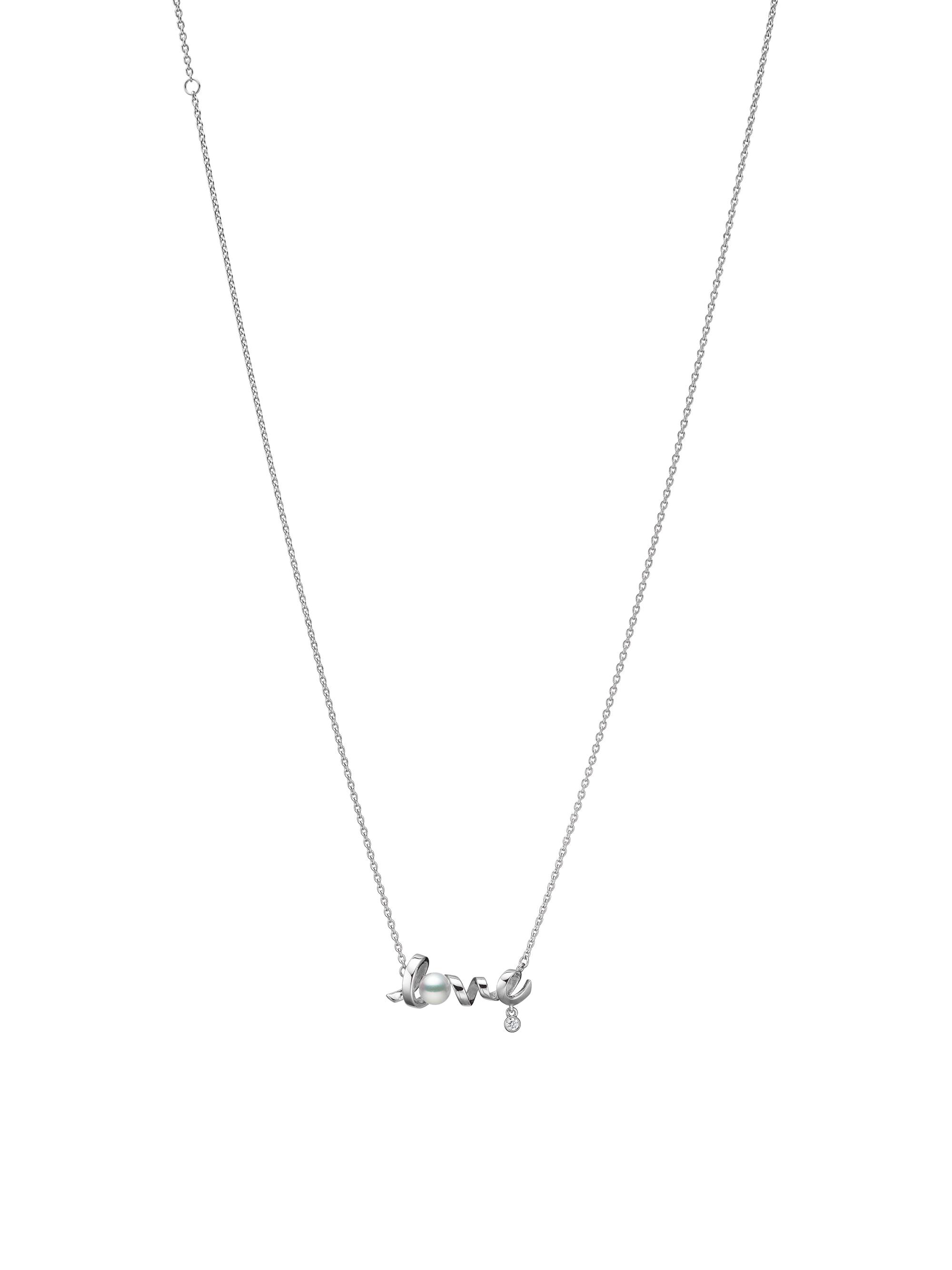 Mikimoto Women's Cherish 18K White Gold, Diamond & 5MM Cultured Pearl Love Pendant - White Gold