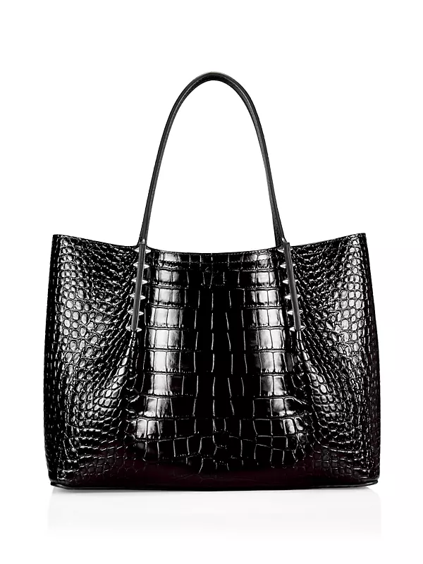 CHRISTIAN LOUBOUTIN Cabarock mini spiked croc-effect glossed-leather tote