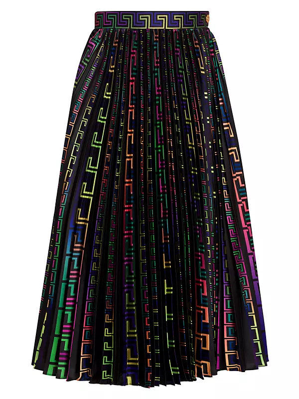 Neon Greco Print Pleated Skirt