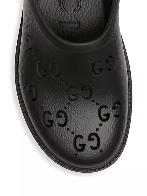 GUCCI WOMEN'S PLATFORM PERFORATED RUBBER GG SANDAL CLOGS