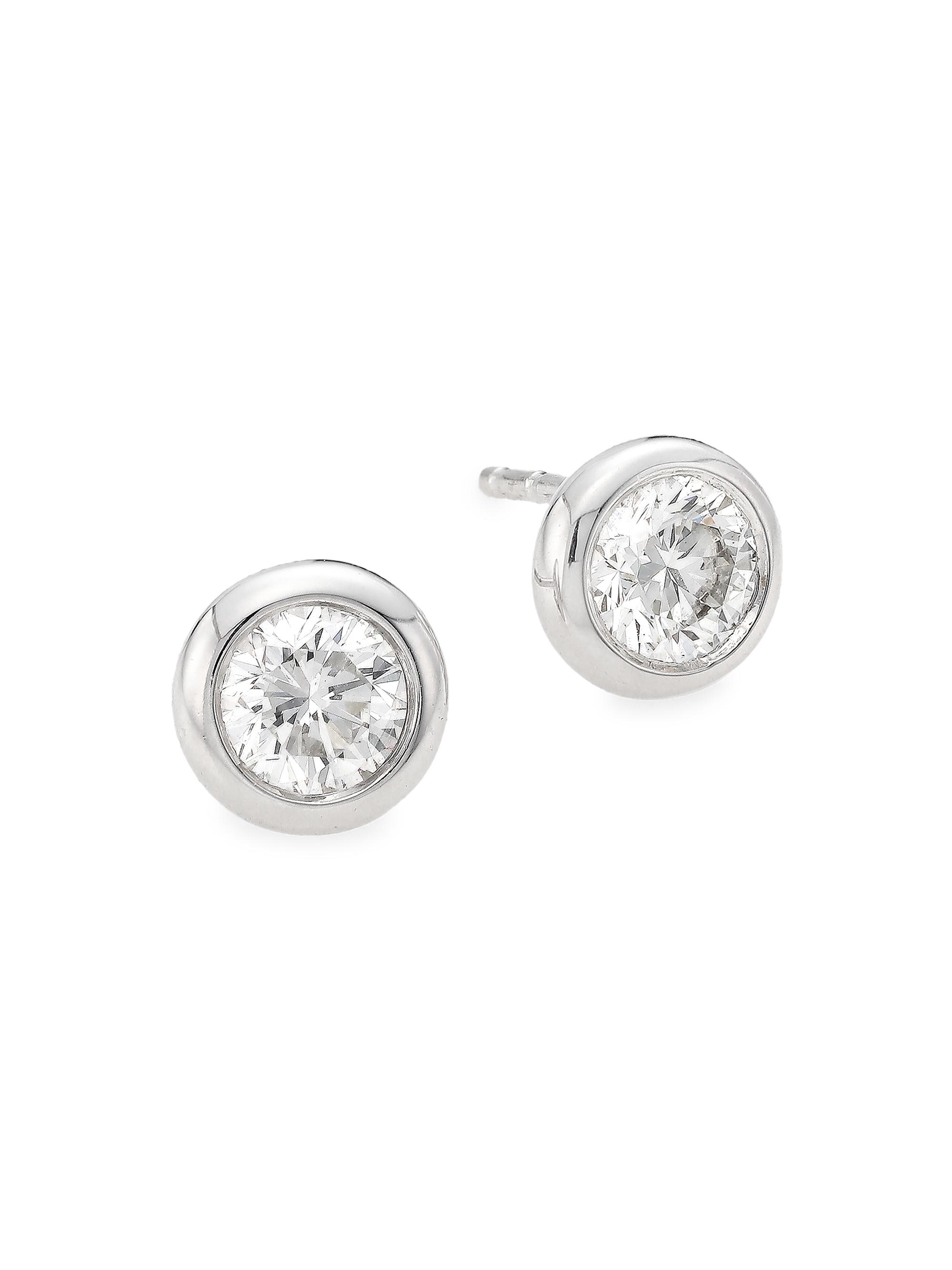 Roberto Coin Women's 18K White Gold & 1.00 TCW Diamond Bezel Stud Earrings - White Gold