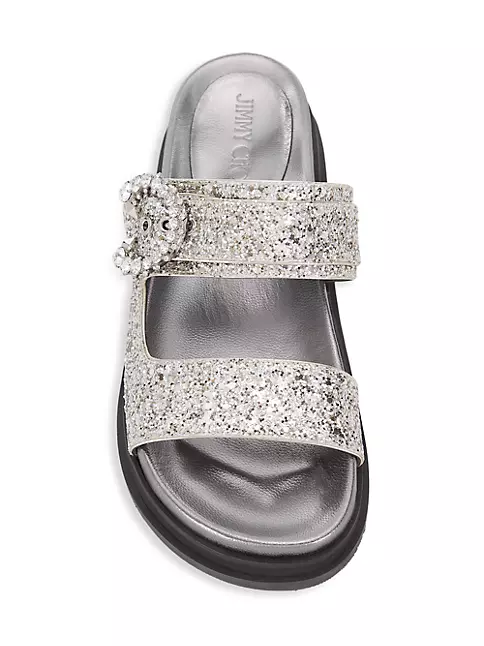 Shop Jimmy Choo Marga Crystal-Embellished Glitter Slides | Saks