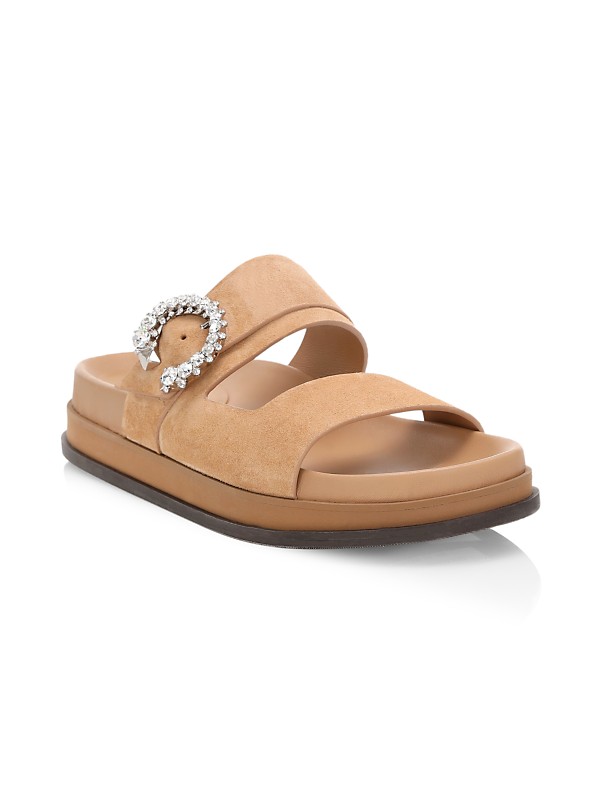 Shop Jimmy Choo Marga Crystal-Embellished Suede Slides Shop Jimmy Choo Marga Crystal-Embellished Suede Slides