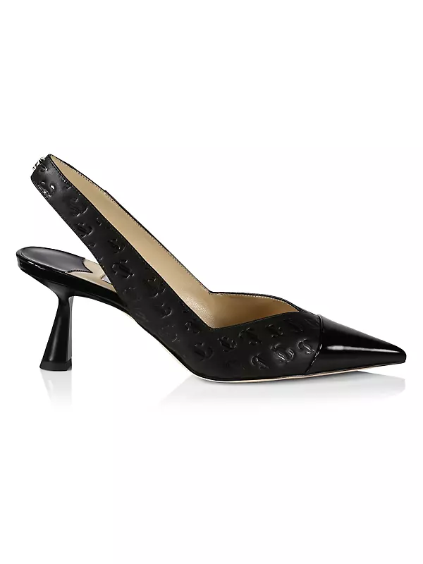 LOUIS VUITTON, A VINTAGE PAIR OF LEATHER HIGH HEEL LADIES' SHOES Having a  monogram pattern with blac