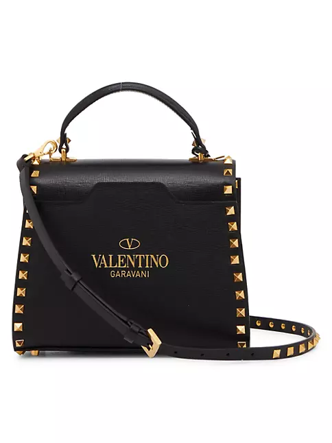 VALENTINO Large Rockstud Leather Top Handle Bag