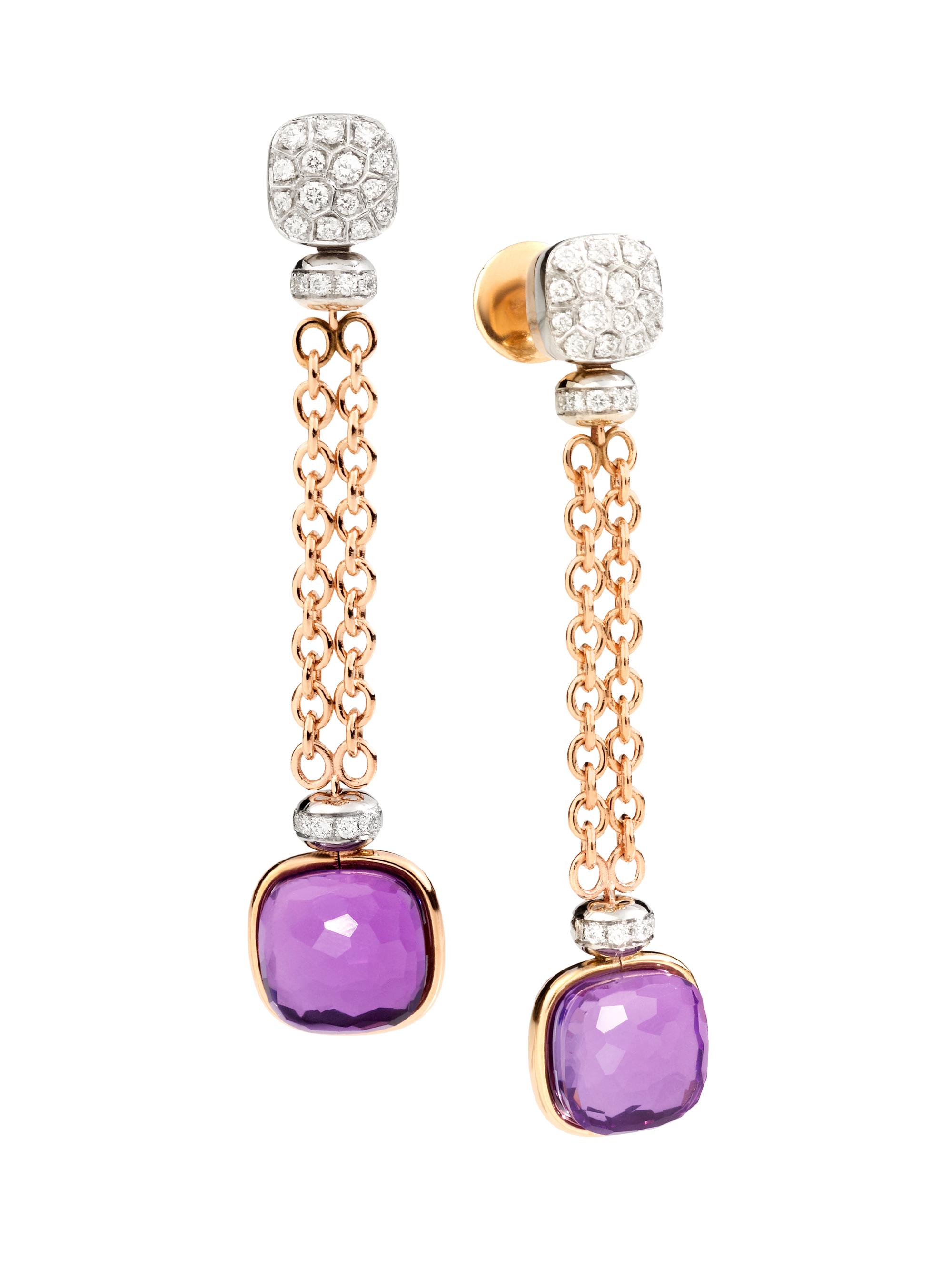 Pomellato Women's Nudo 18K Two-Tone Gold, Amethyst & Diamond Drop Earrings - Rose White Gold