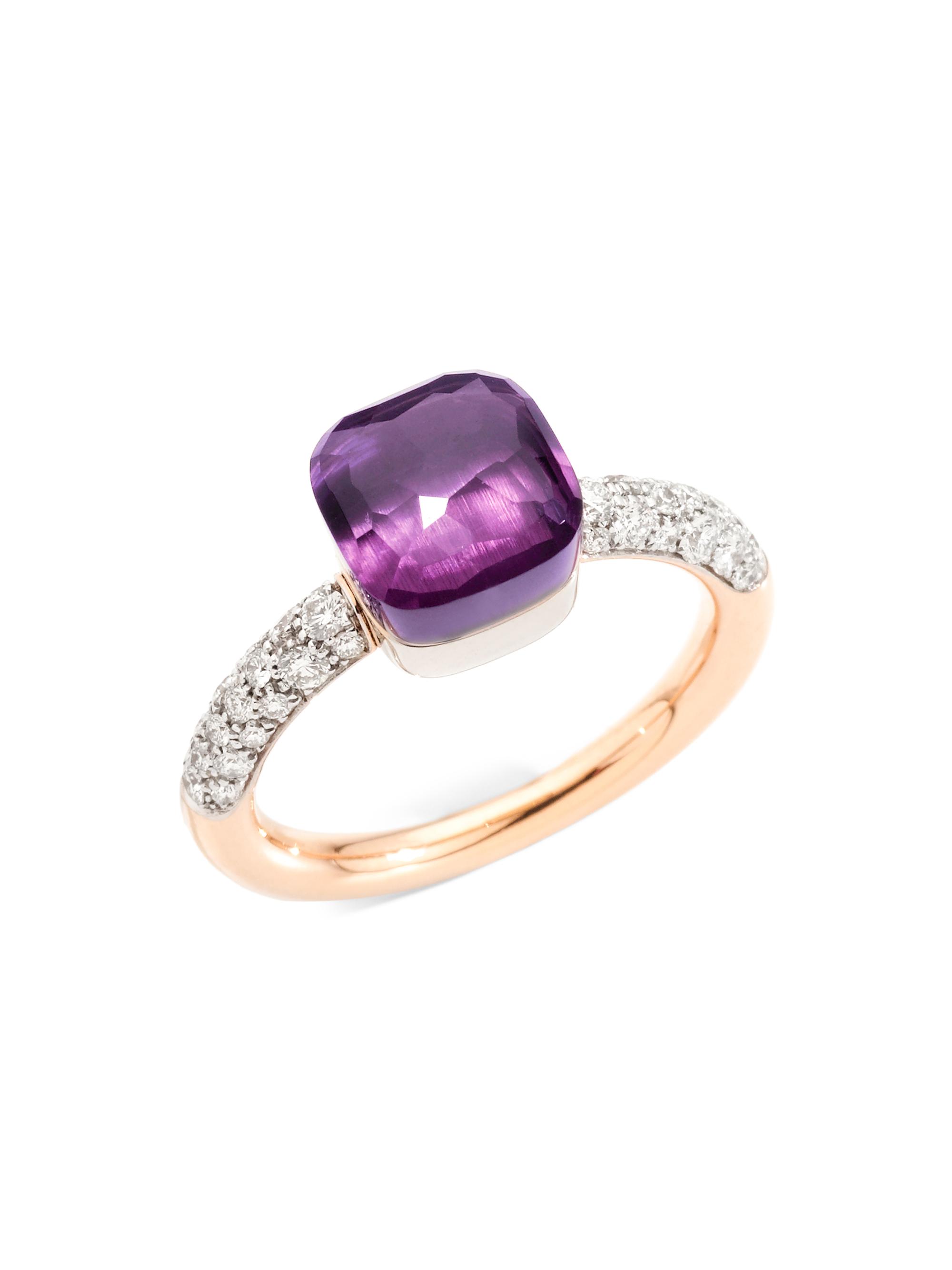 Pomellato Women's Nudo Petit Amethyst, Diamond, 18K White Gold & 18K Rose Gold Ring - Rose White Gold
