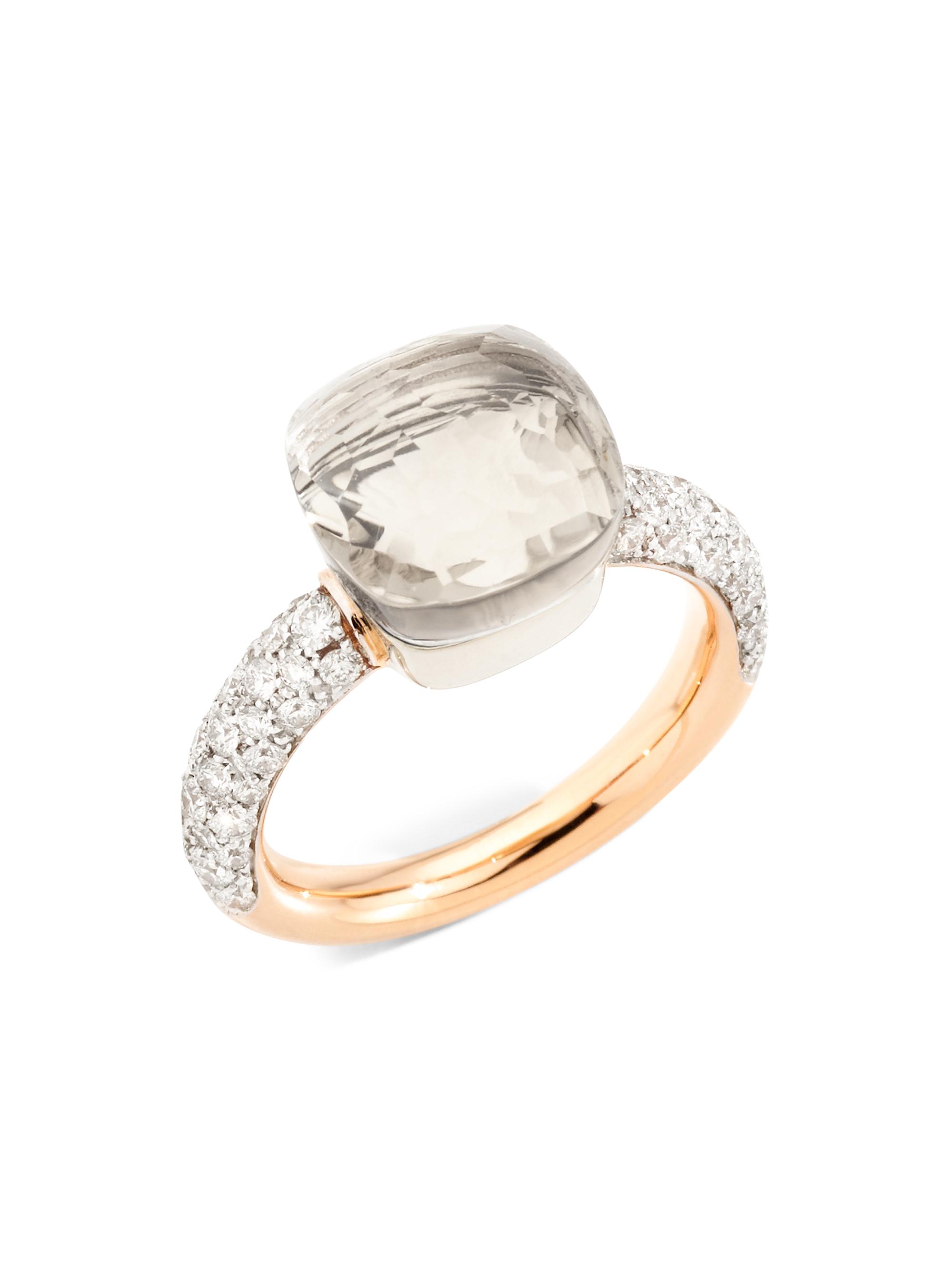 Pomellato Women's Nudo Classic White Topaz, Diamond, 18K White Gold & 18K Rose Gold Ring - Rose White Gold