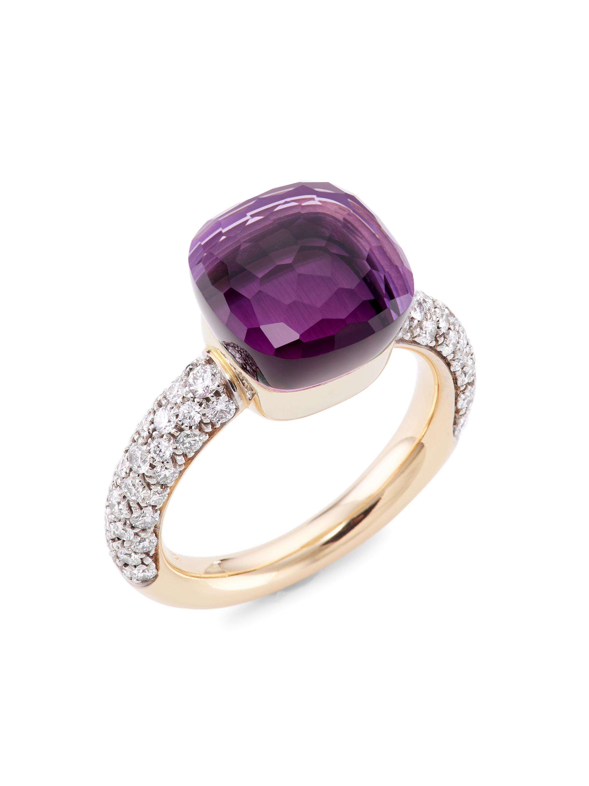 Pomellato Women's Nudo 18K Rose Gold, Diamond & Amethyst Classic Square Ring - Rose White Gold