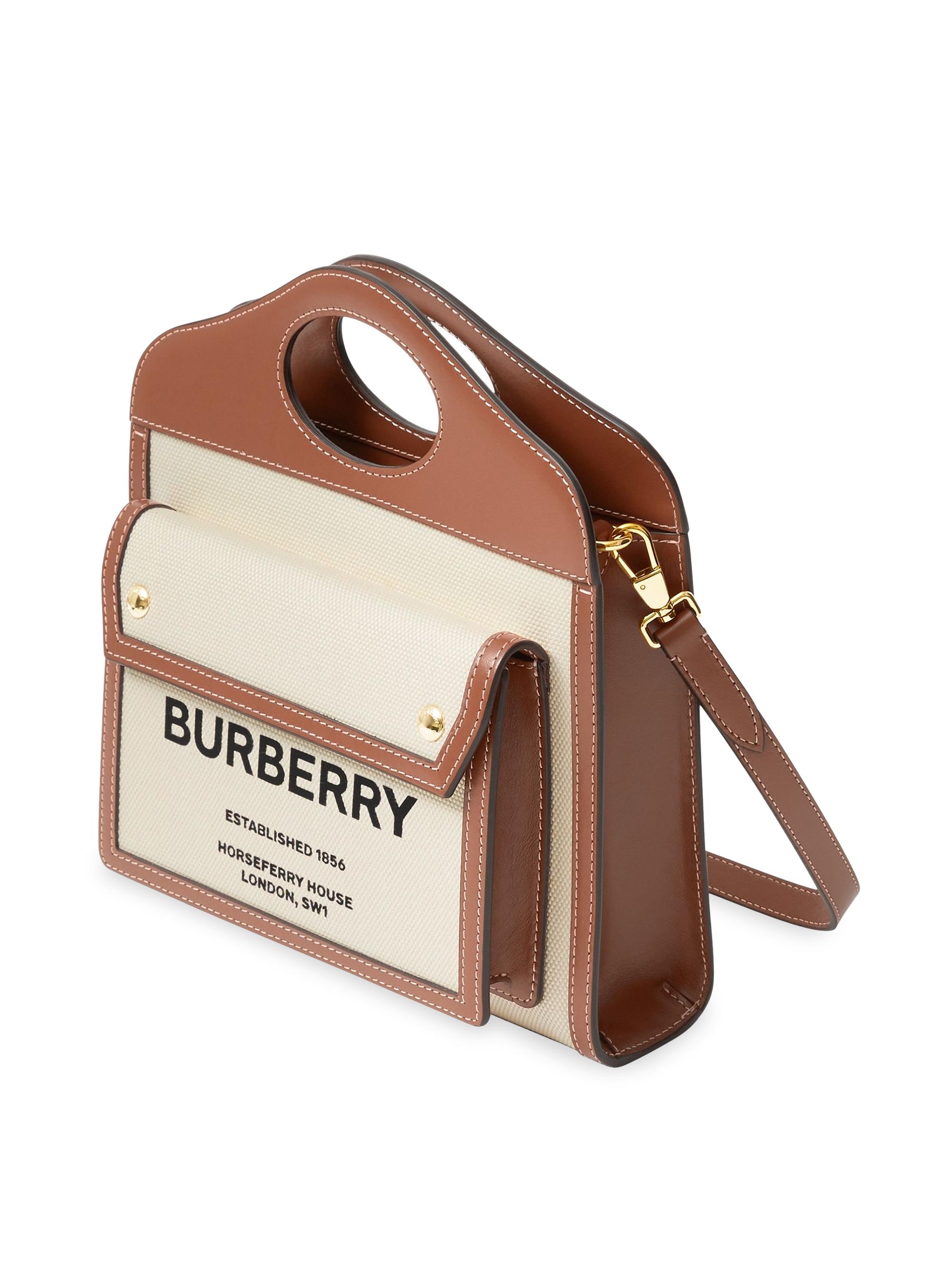 Burberry Mini Leather-Trimmed Canvas Pocket Tote | Saks Fifth Avenue