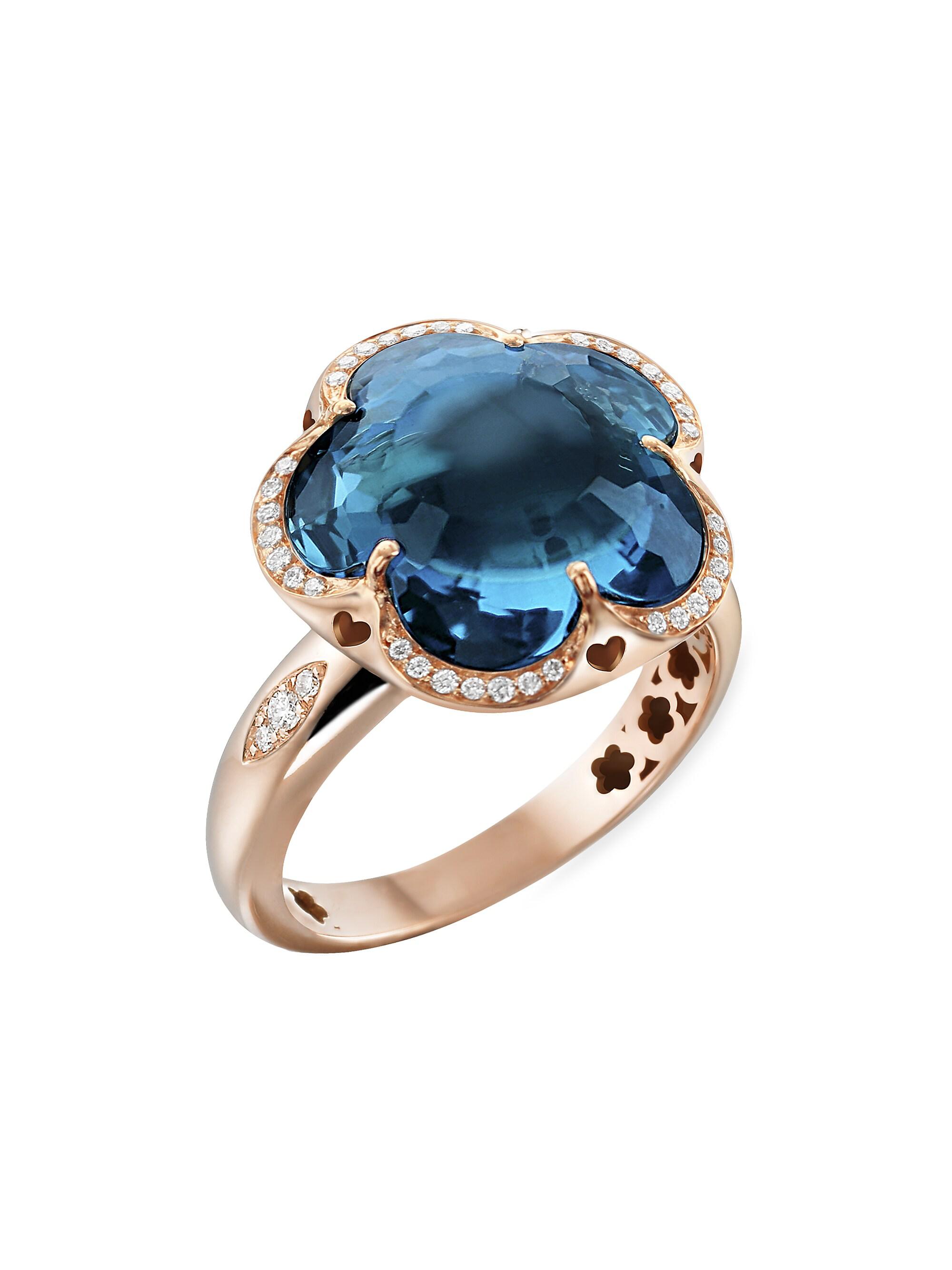 Pasquale Bruni Women's Bon Ton 18K Rose Gold, London Blue Topaz & Diamonds Ring - Nero Light