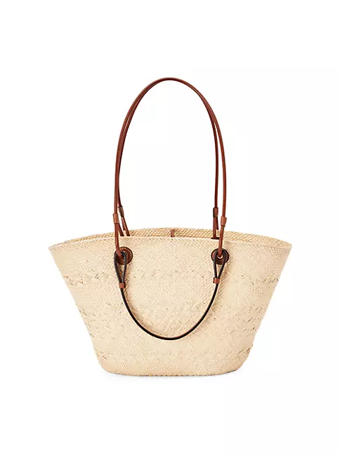 Shop LOEWE Paula's Ibiza Anagram Leather-Trimmed Iraca Basket Bag