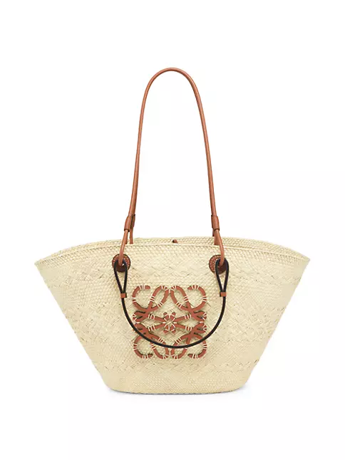 Loewe Anagram Basket Bag In Iraca Palm And Calfskin Medium