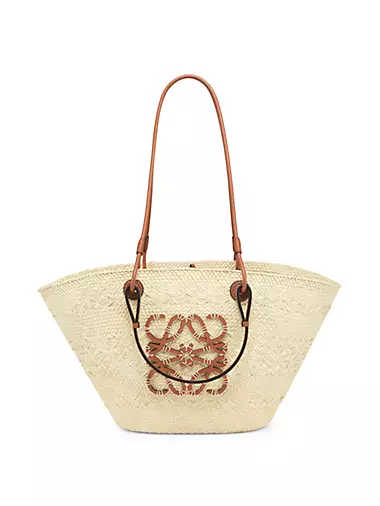 Paula's Ibiza Anagram Leather-Trimmed Iraca Basket Bag