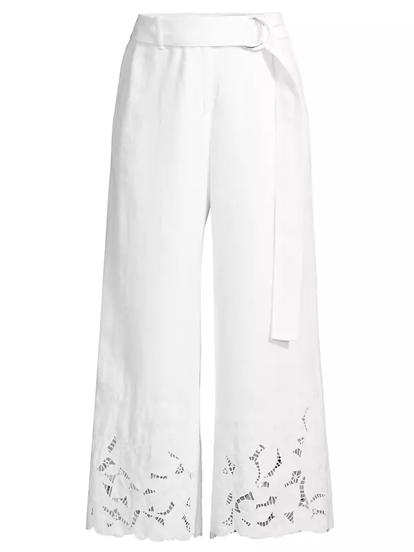 Rockefeller Embroidered Linen Crop Pants
