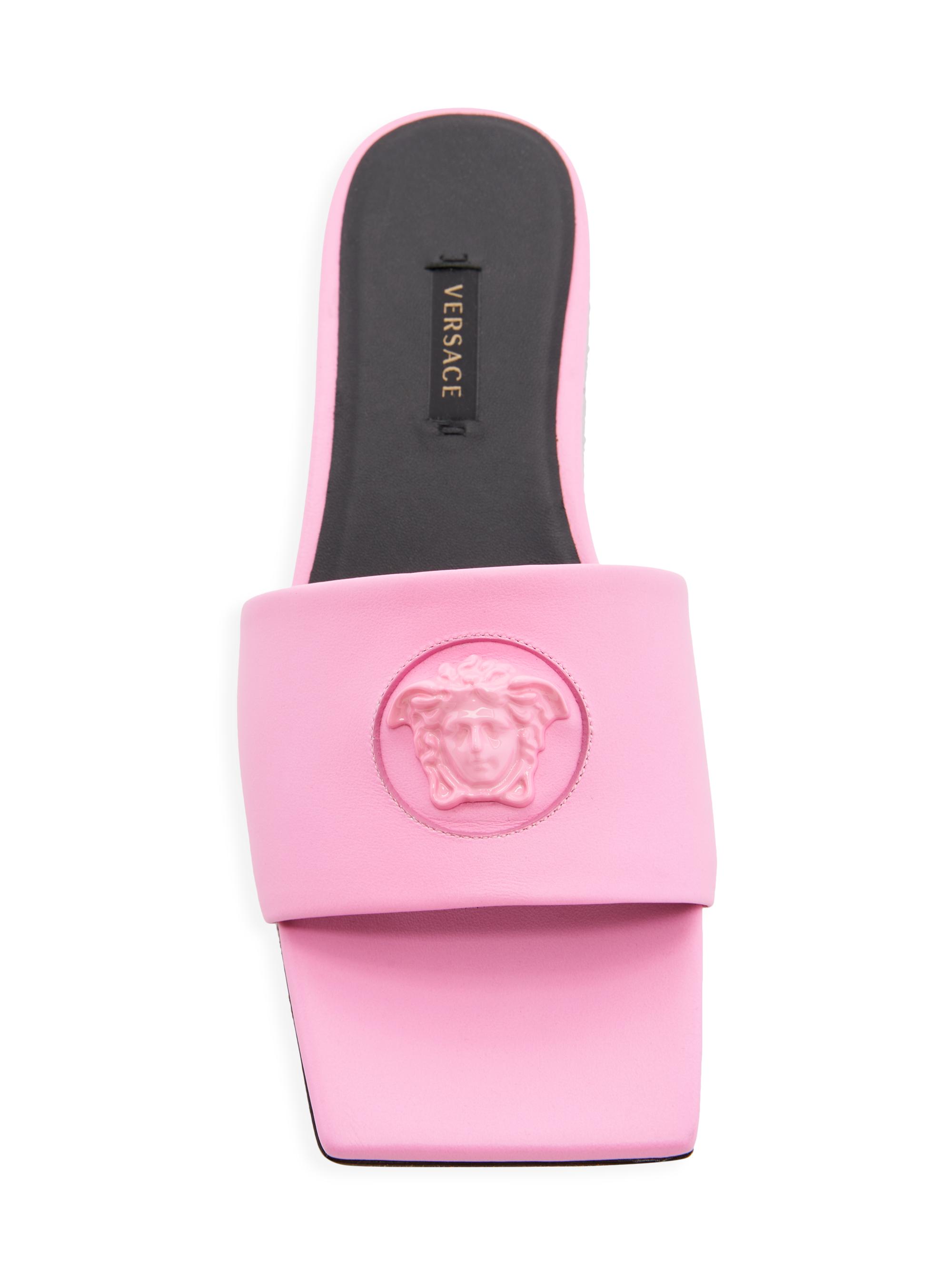 Versace logo-engraved leather slides - Black