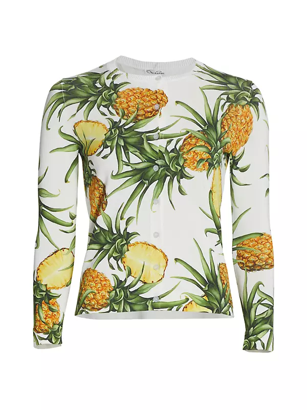 Pineapple-Print Knit Cardigan