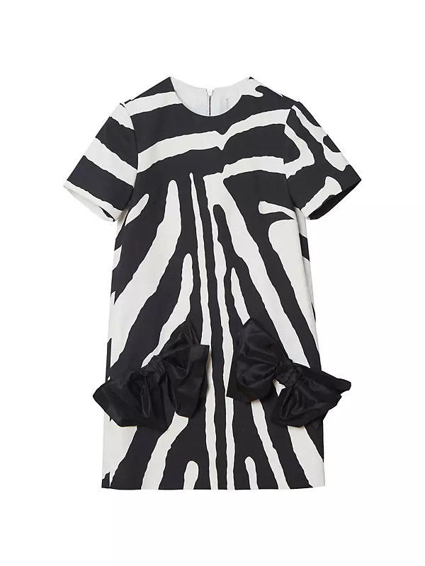Zebra Bow-Detail Short-Sleeve Dress