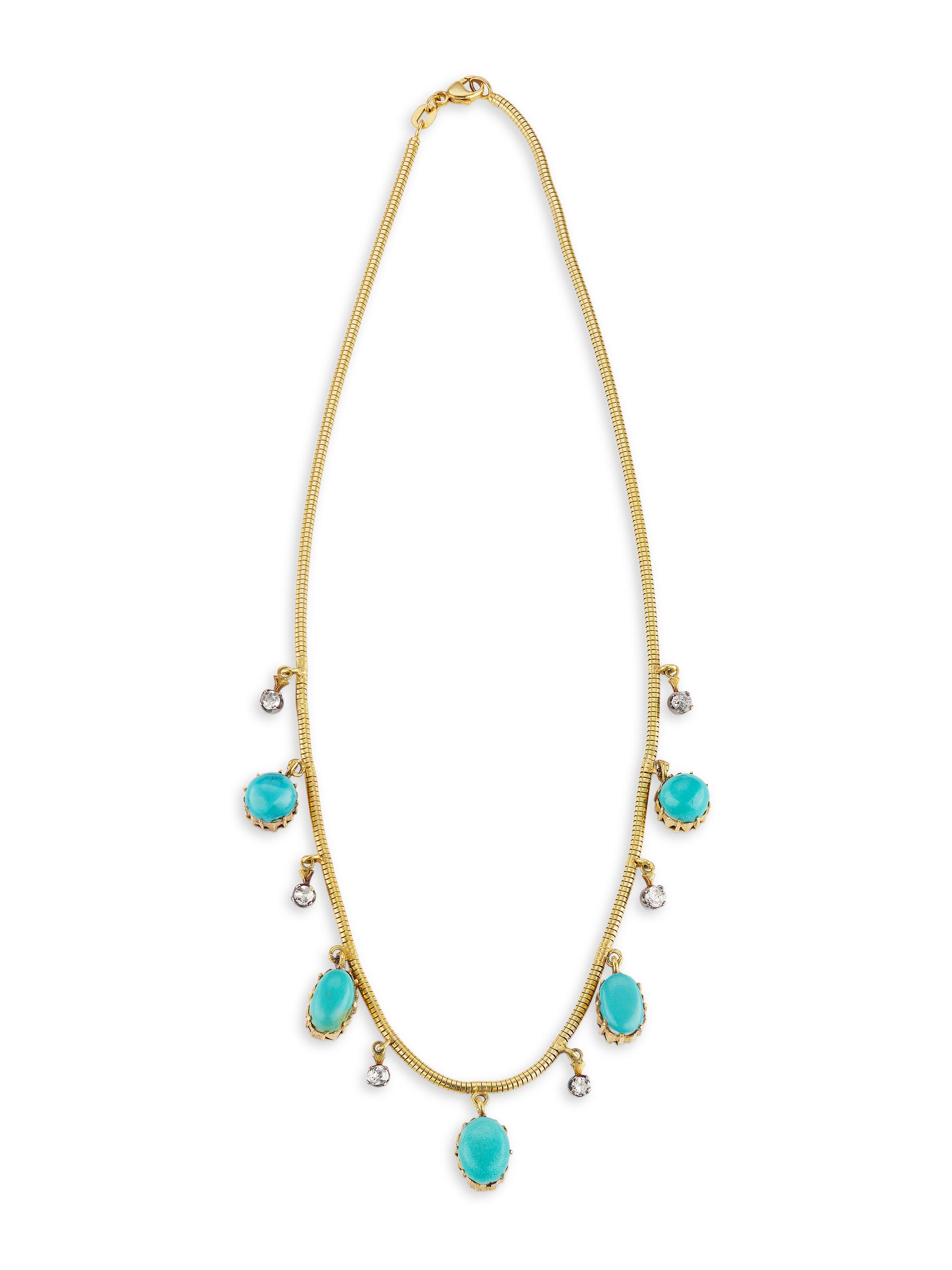 Jenna Blake Women's 18K Yellow Gold, Diamond & Persian Turquoise Fringe Snake-Chain Necklace - Turquoise