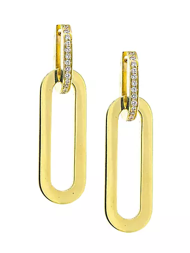 18K Yellow Gold & Diamond Rectangular Link Drop Earrings