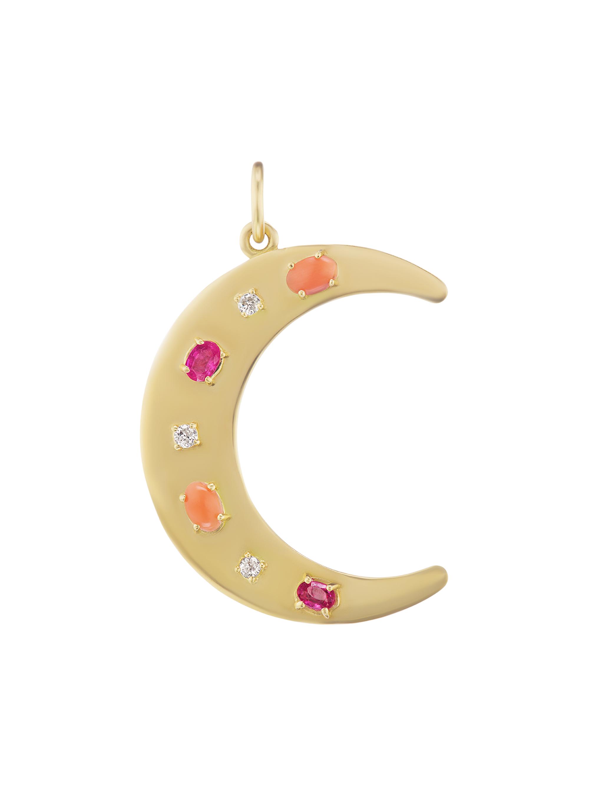 Jenna Blake Women's 18K Yellow Gold, Coral, Ruby & White Diamond Crescent Charm - Gold