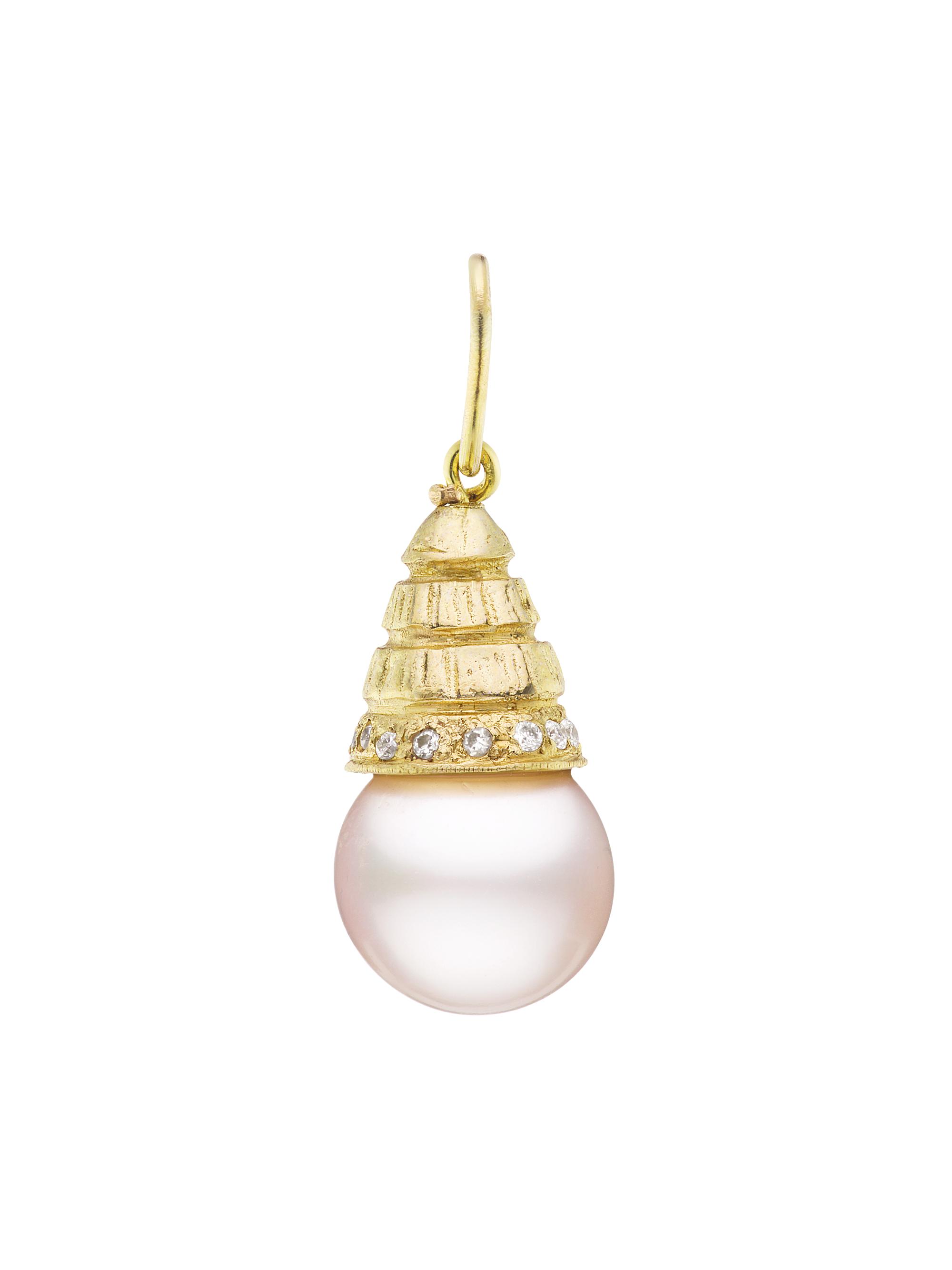 Jenna Blake Women's 18K Yellow Gold, 10MM Pearl & Diamond  Sphere Charm - Pearl