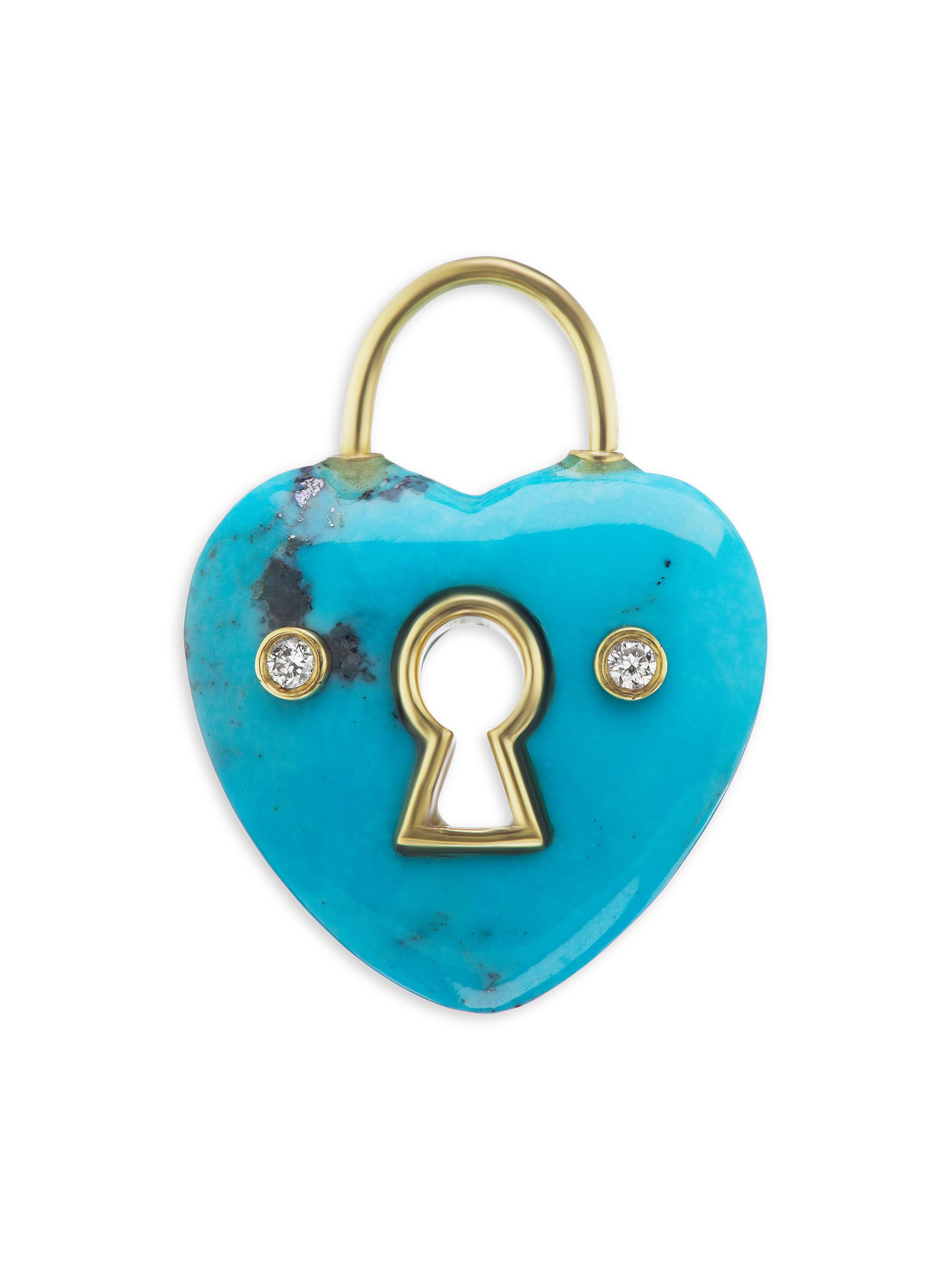 Jenna Blake Women's 18K Yellow Gold, Turquoise & Diamond Heart Clasp Charm - Turquoise
