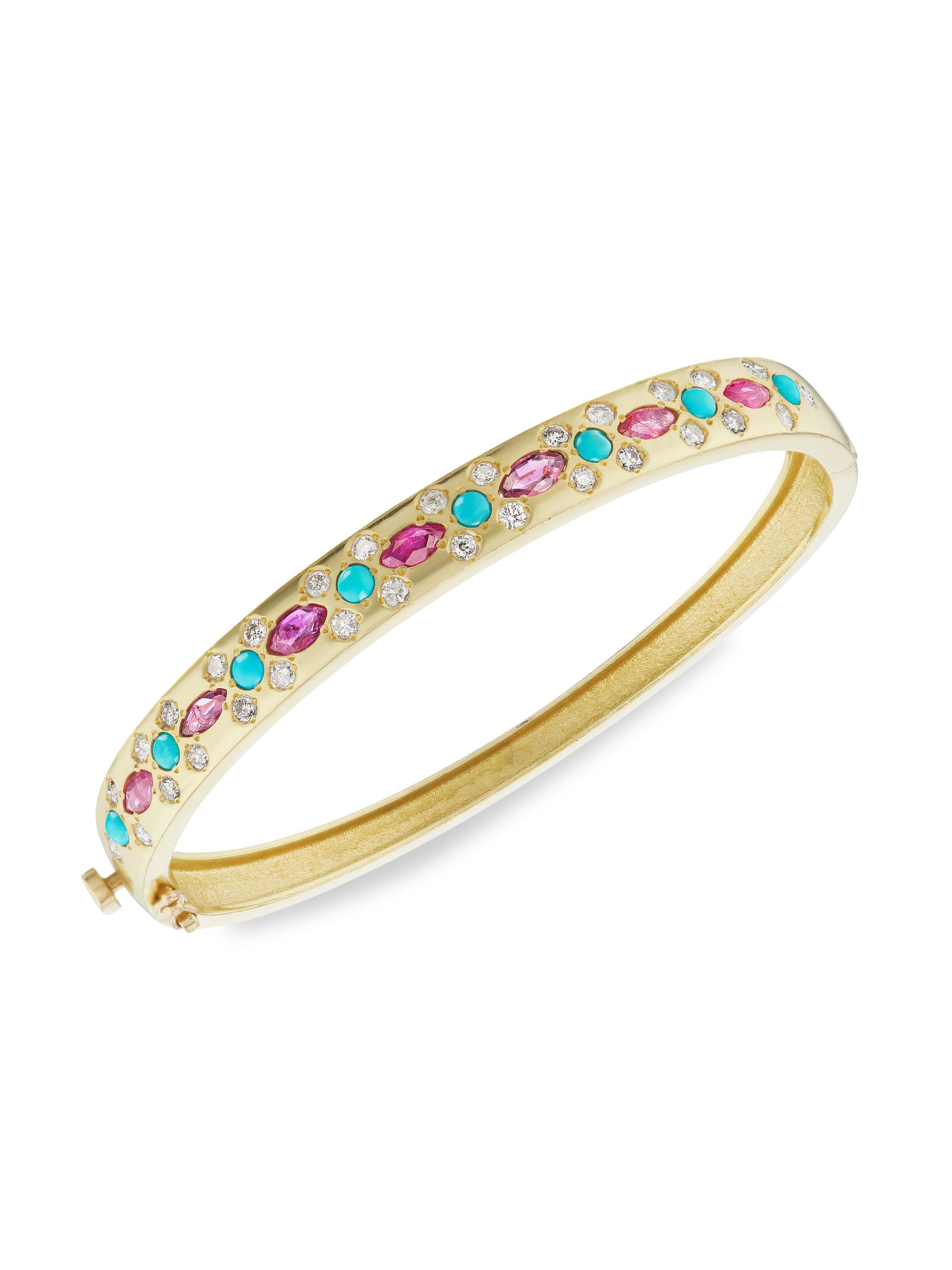 Jenna Blake Women's 18K Yellow Gold, Turquoise, Ruby & Diamond Bangle