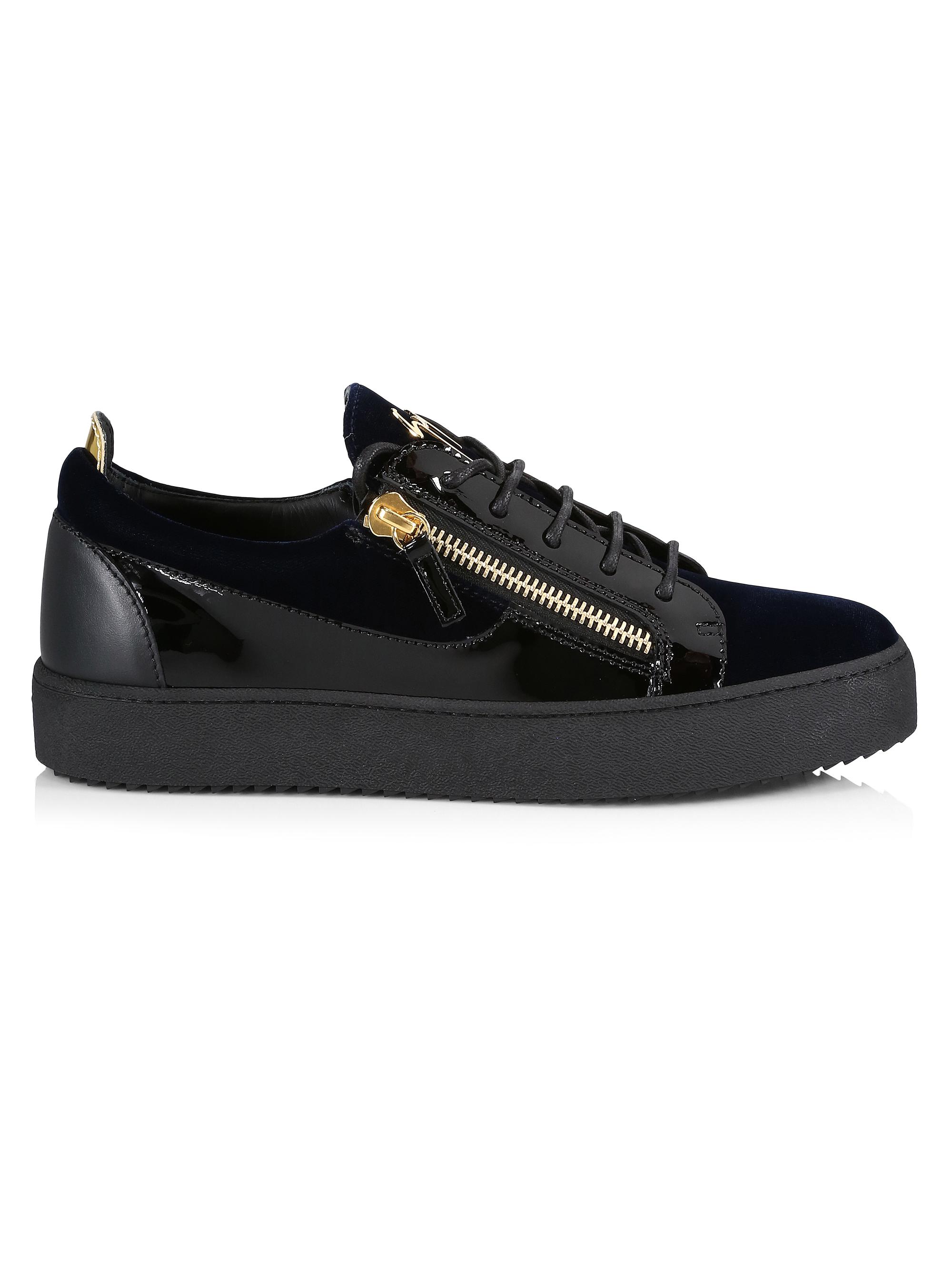 Giuseppe Zanotti Men's Leather & Velvet Low-Top Sneakers - Navy
