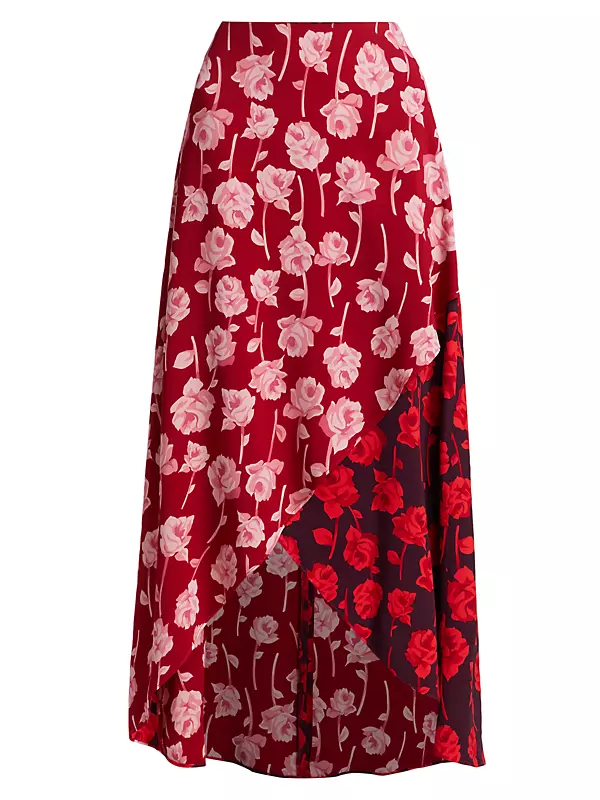 Double Face Rose Printed Crepe Midi Skirt