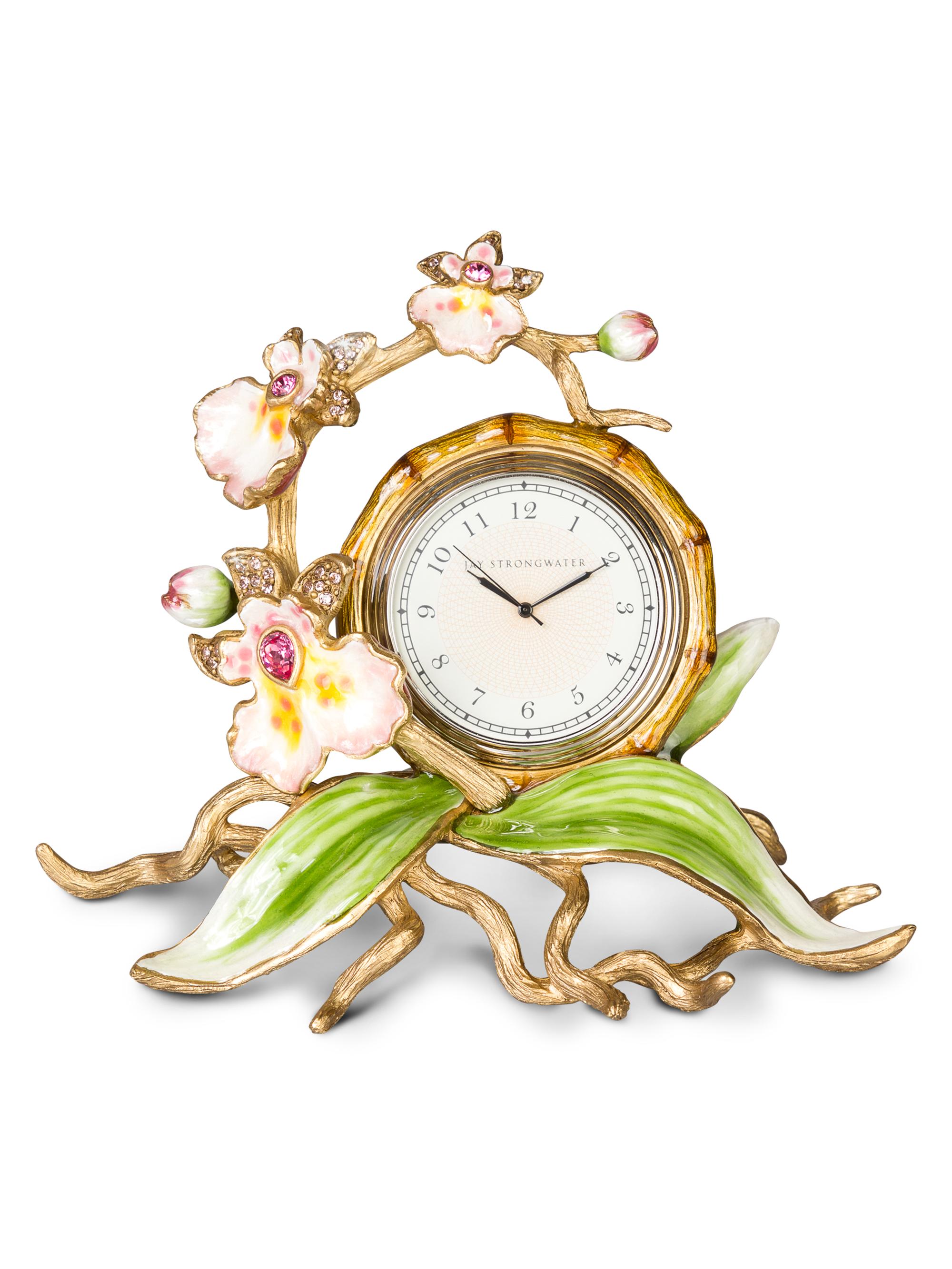 Jay Strongwater Bloomsbury Tara 14K Goldplated, Porcelain, Enamel & Swarovski Crystal Orchid Clock