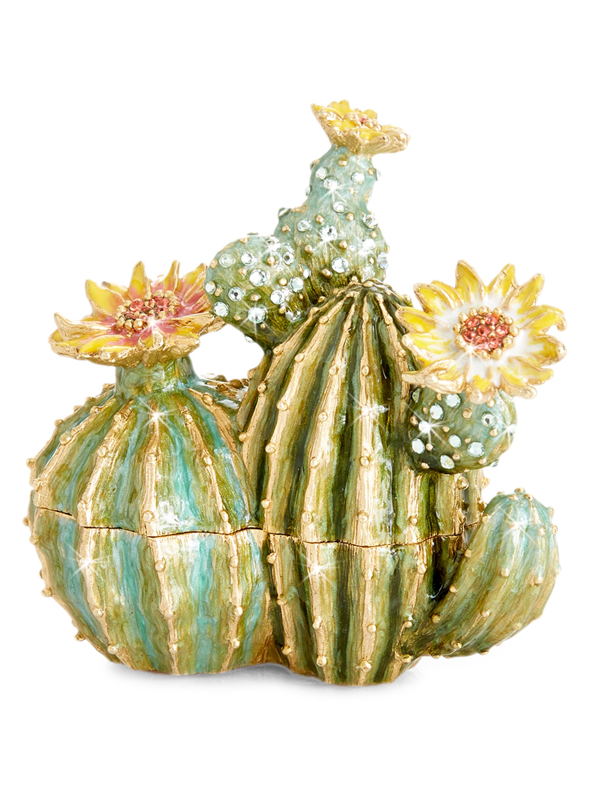 Jay Strongwater Flora & Fauna 14K Goldplated, Enamel & Swarovski Crystal Cactus Box - Green