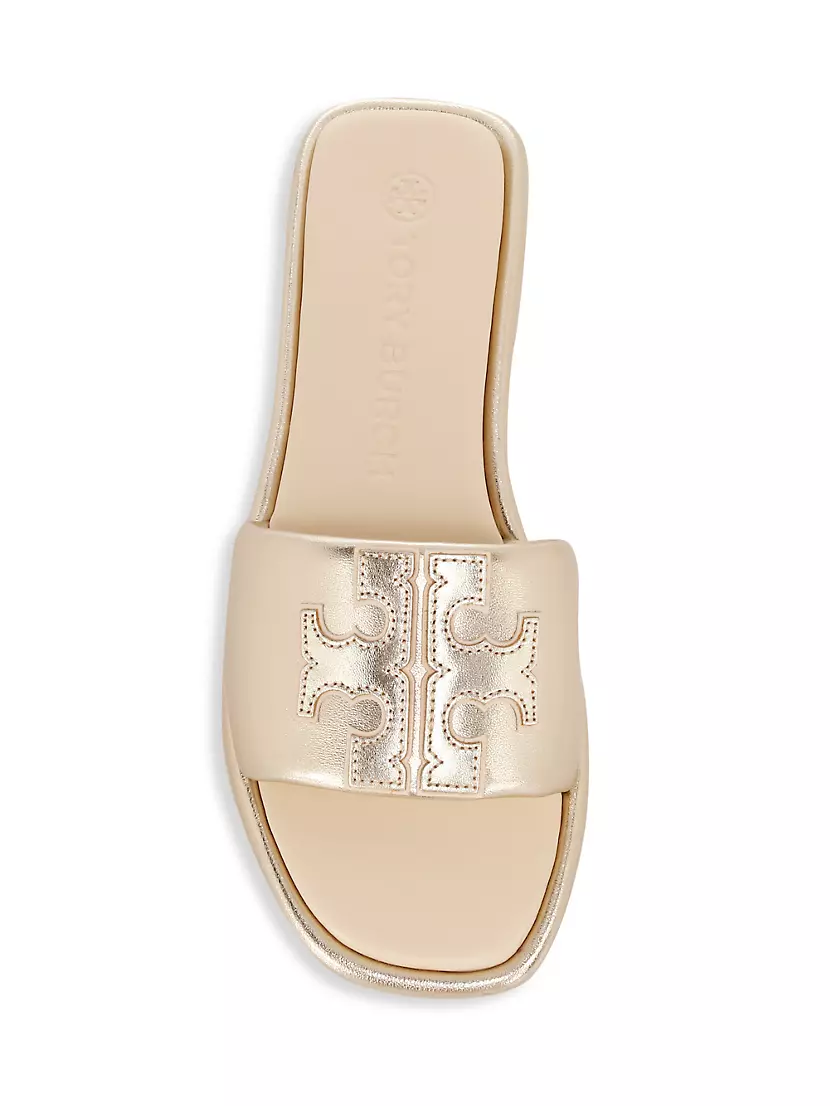 Tory Burch Women's Leather Double T Sport Slide/Aged Camellia/Gold/ US  10,5M