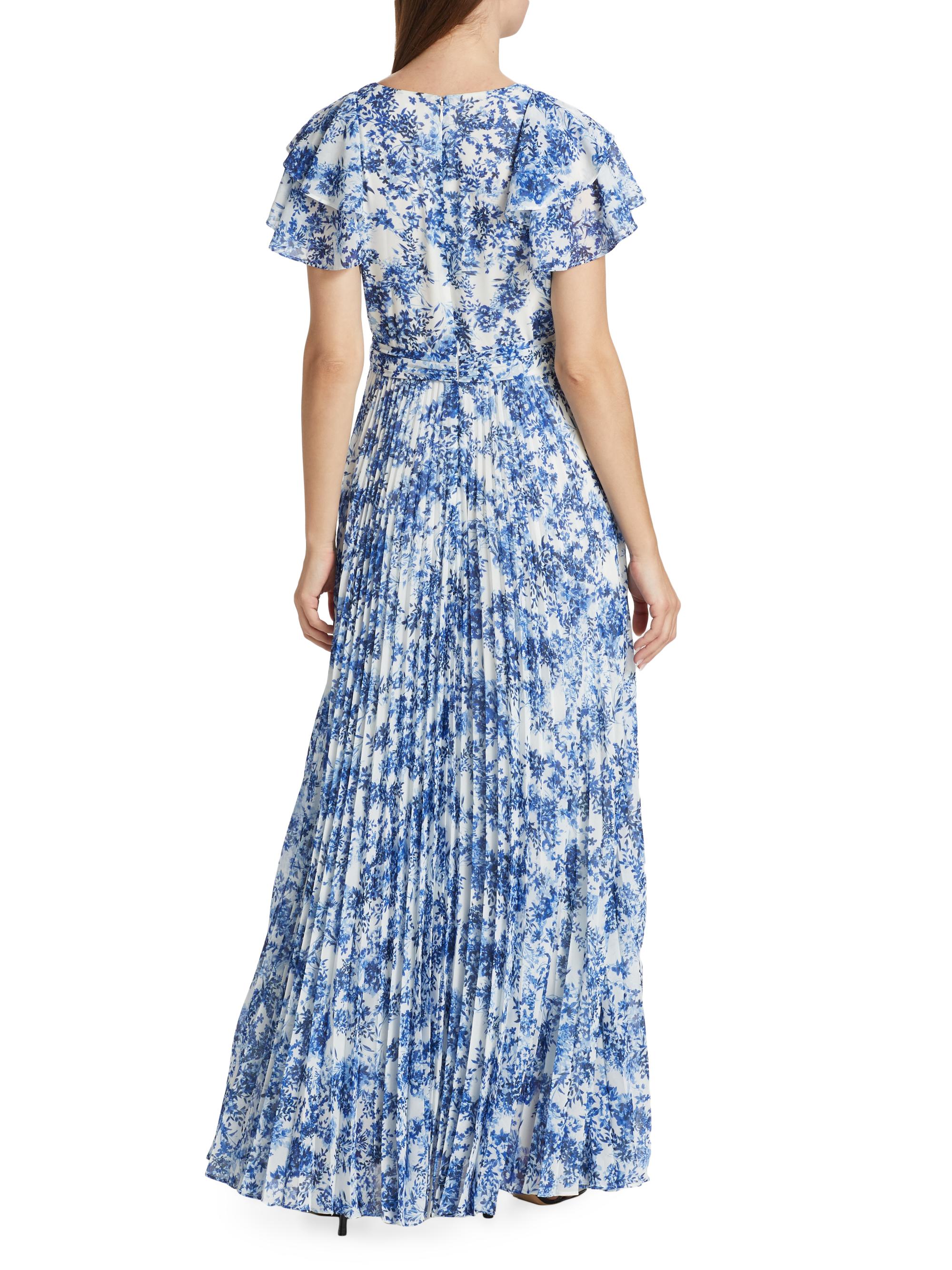 ML Monique Lhuillier Flutter Sleeve Pleated Maxi Dress | Saks Fifth Avenue
