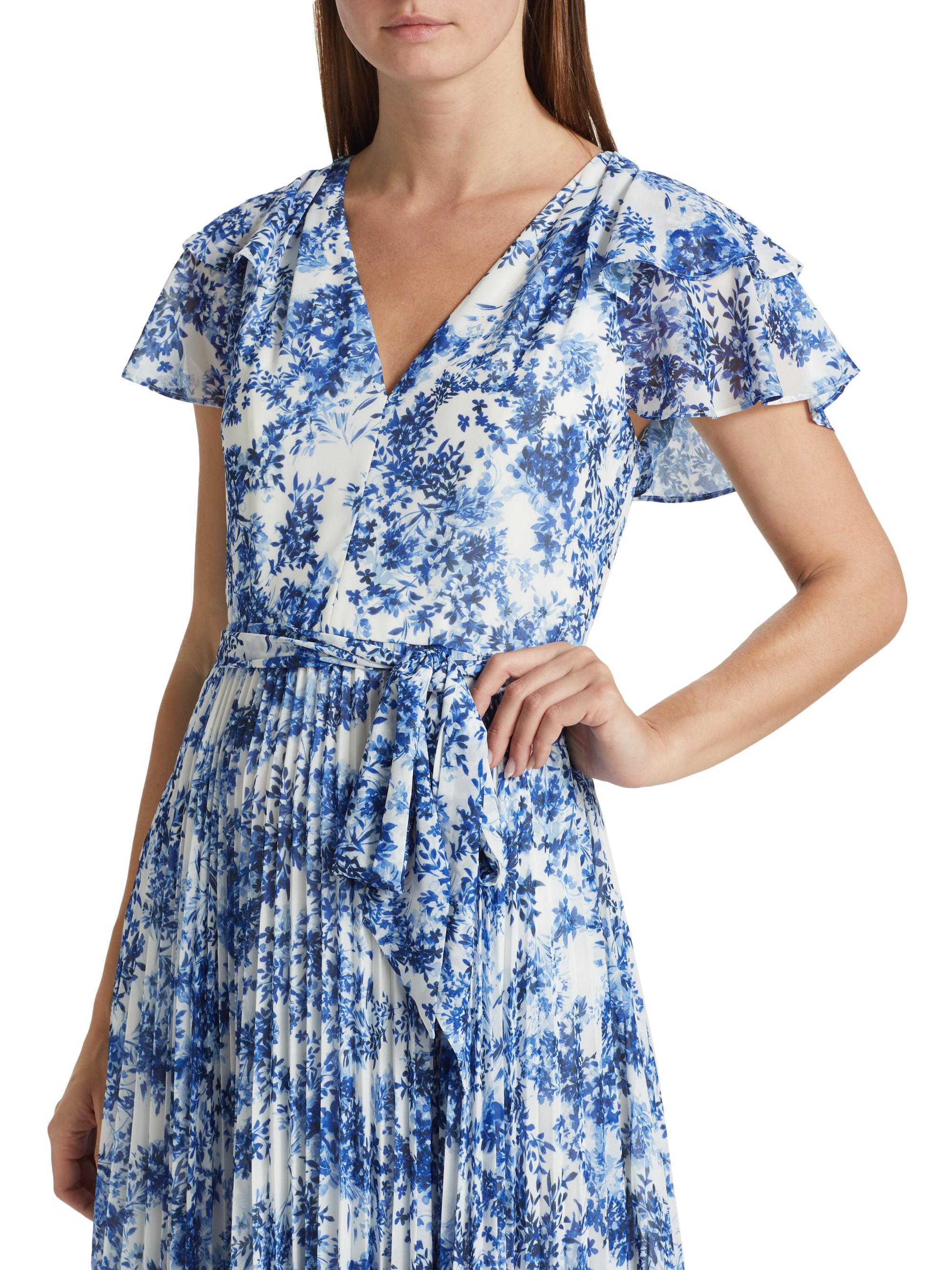 ML Monique Lhuillier Flutter Sleeve Pleated Maxi Dress | Saks Fifth Avenue
