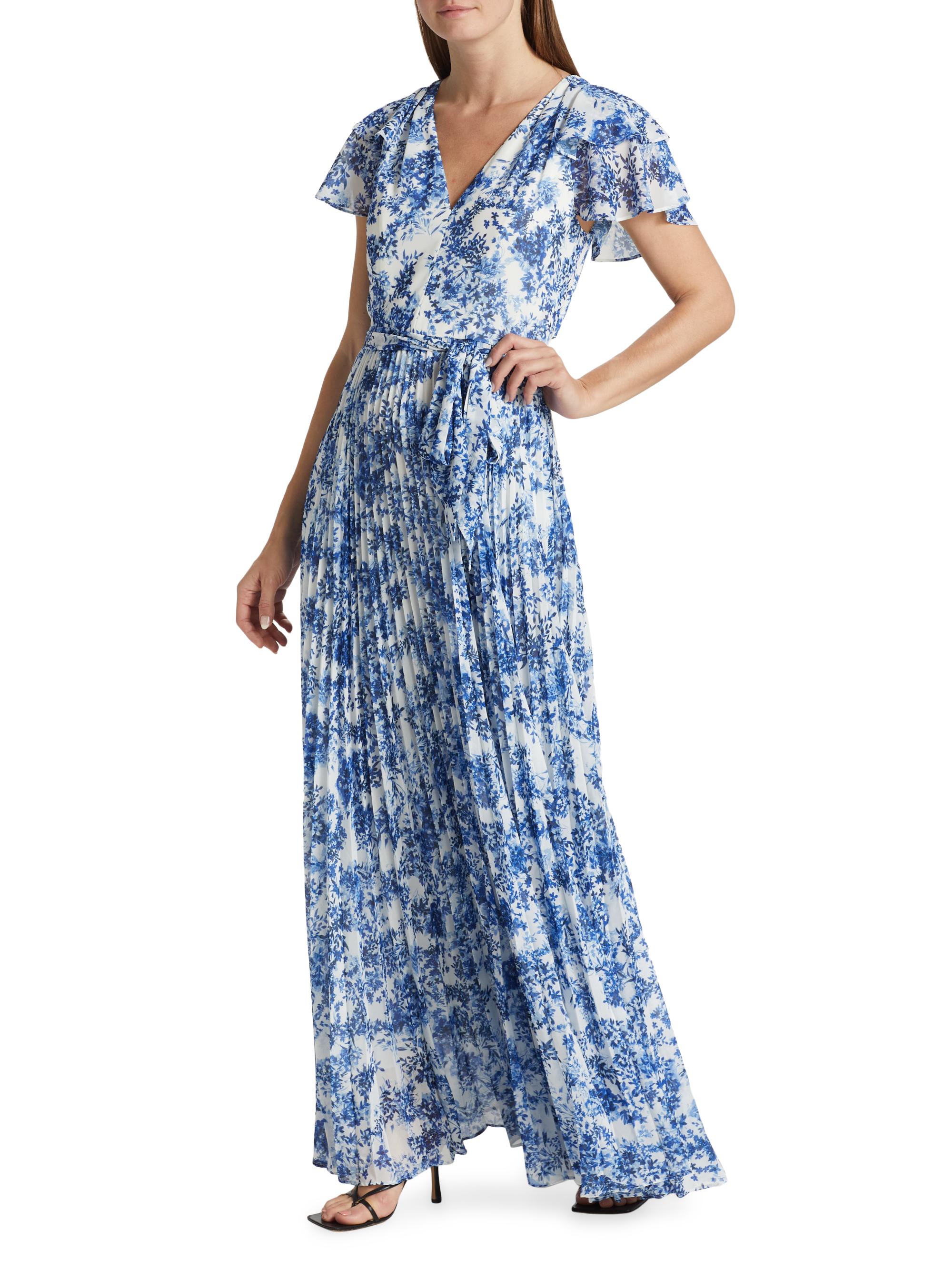 ML Monique Lhuillier Flutter Sleeve Pleated Maxi Dress | Saks Fifth Avenue