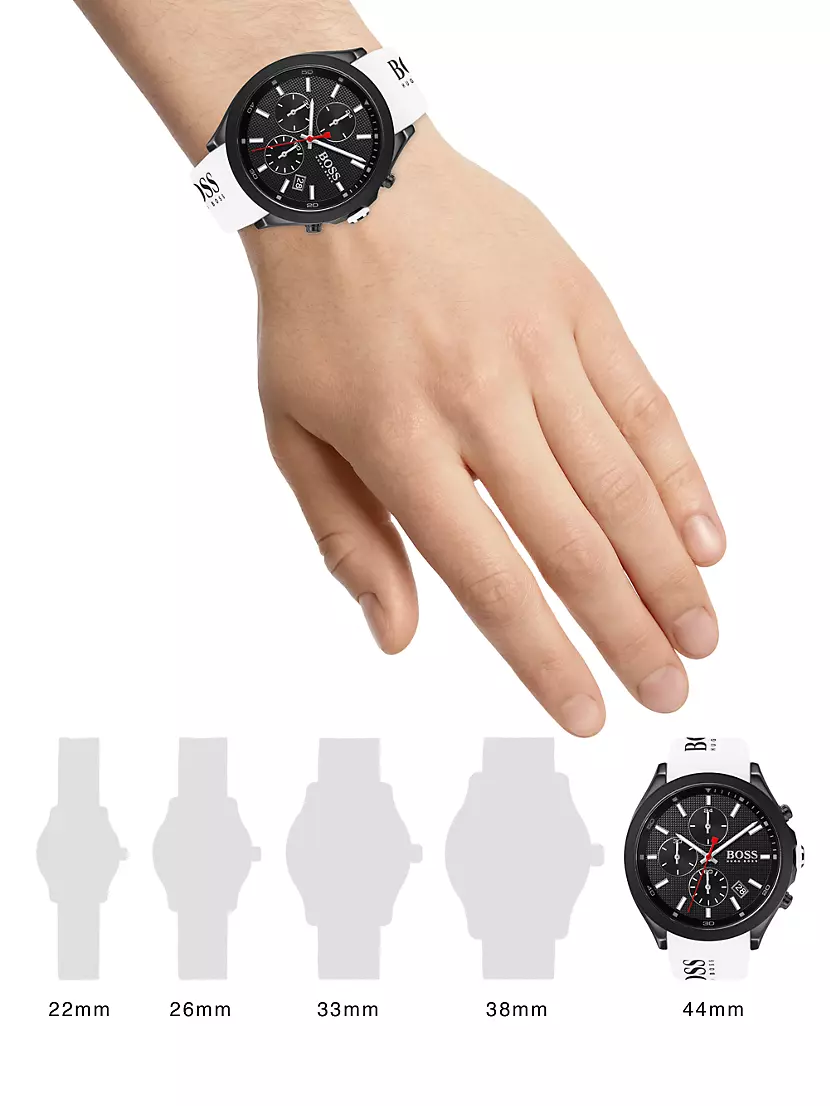 Saks | Silicone-Strap HUGO Watch & BOSS Black Stainless Steel Fifth Avenue Chronograph Shop Velocity