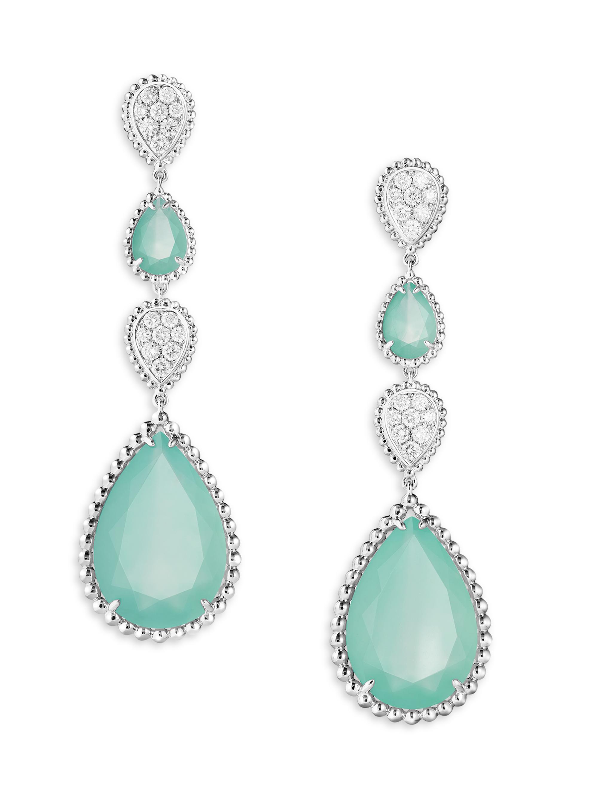 Boucheron Women's Serpent Bohème 18K White Gold, Aquaprase & Diamond Drop Earrings - White Gold