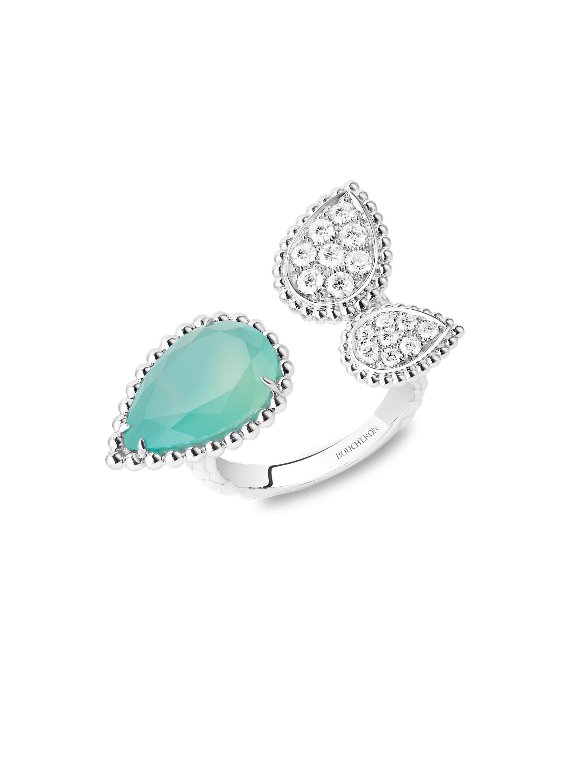 Boucheron Women's Serpent Bohème 18K White Gold, Aquaprase & Diamond 3-Motif Ring - White Gold