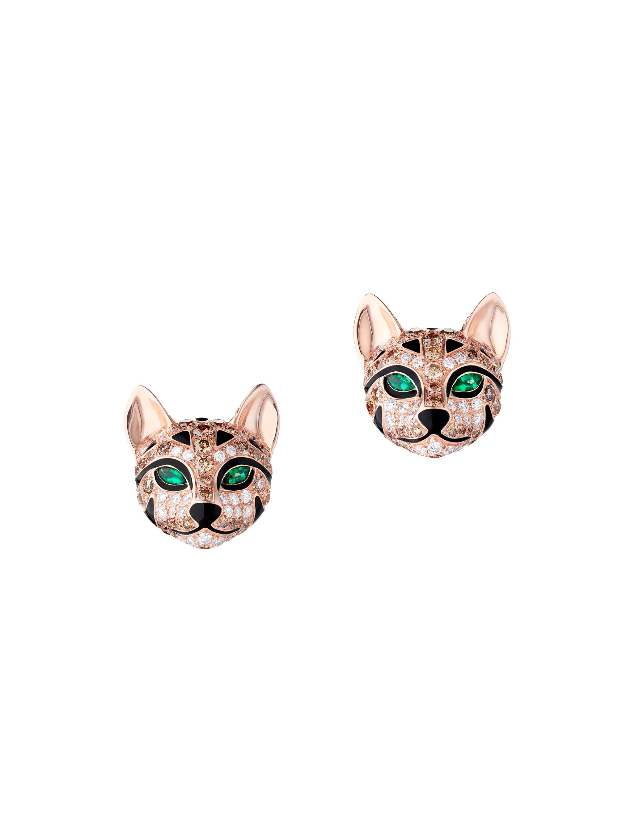 Boucheron Women's Animaux 18K Rose Gold, Two-Tone Diamond & Emerald Fuzzy The Leopard Stud Earrings - Rose Gold