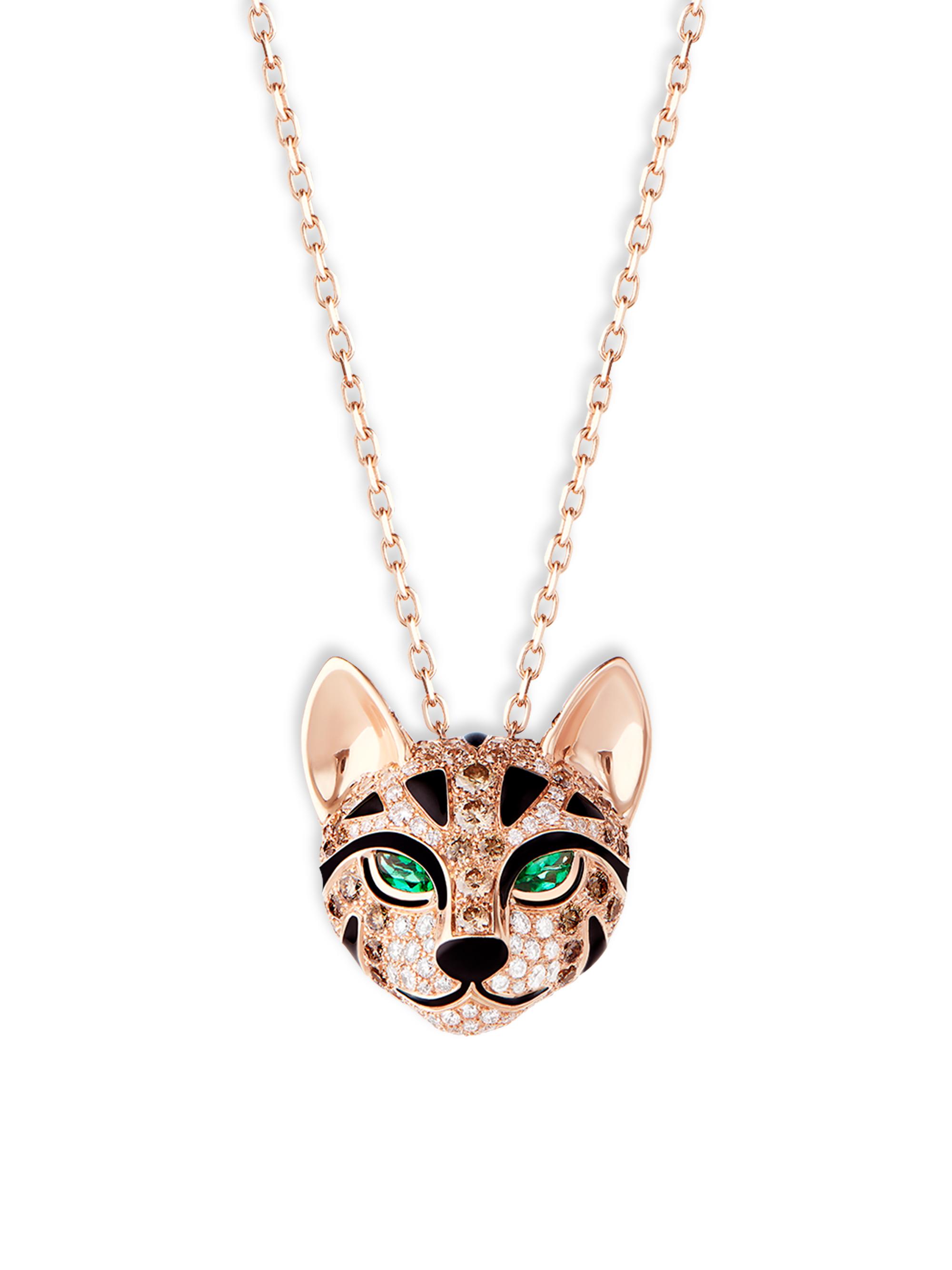Boucheron Women's Animaux 18K Rose Gold, Two-Tone Diamond & Emerald Fuzzy The Leopard Pedant Necklace - Rose Gold