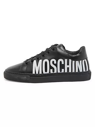 Moschino Logo White Leather High Top Sneakers Size 6 Gold Hardware