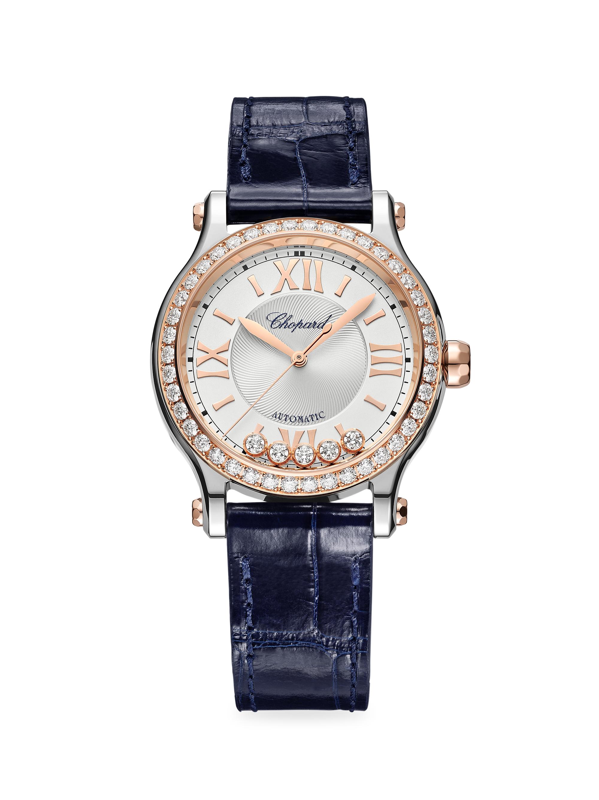 Chopard Women's Happy Sport Two-Tone, Diamond & Alligator-Strap Watch - Rose Gold